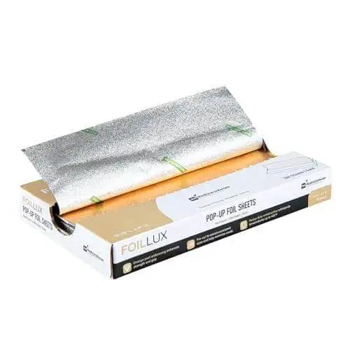 Gold Embossed Pop-Up Foil Sheets 10.8 X 9 Inch Interfolded Greaseproof and Freezable Oven Ready Aluminum Foil Papers for Fast Service Keeps Burgers and Sandwiches Warm on the Go - Image 2