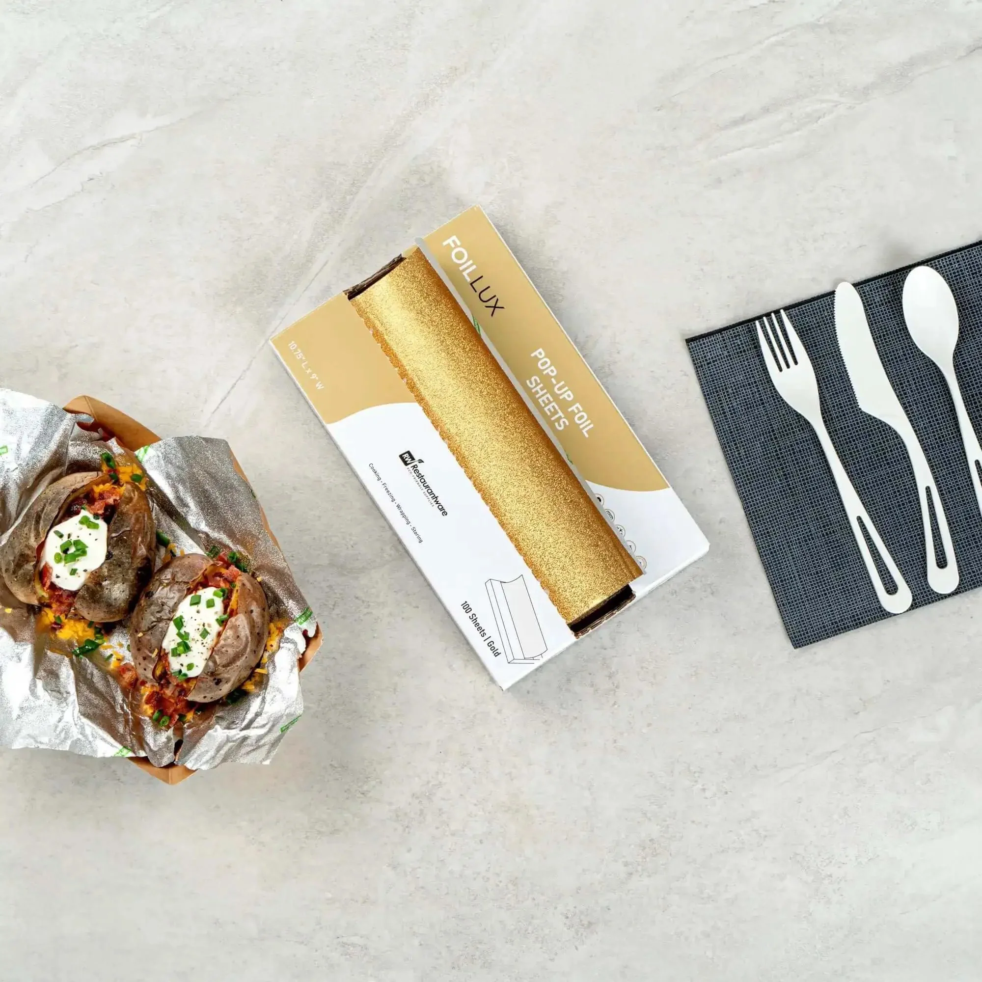 Gold Embossed Pop-Up Foil Sheets 10.8 X 9 Inch Interfolded Greaseproof and Freezable Oven Ready Aluminum Foil Papers for Fast Service Keeps Burgers and Sandwiches Warm on the Go - Image 7
