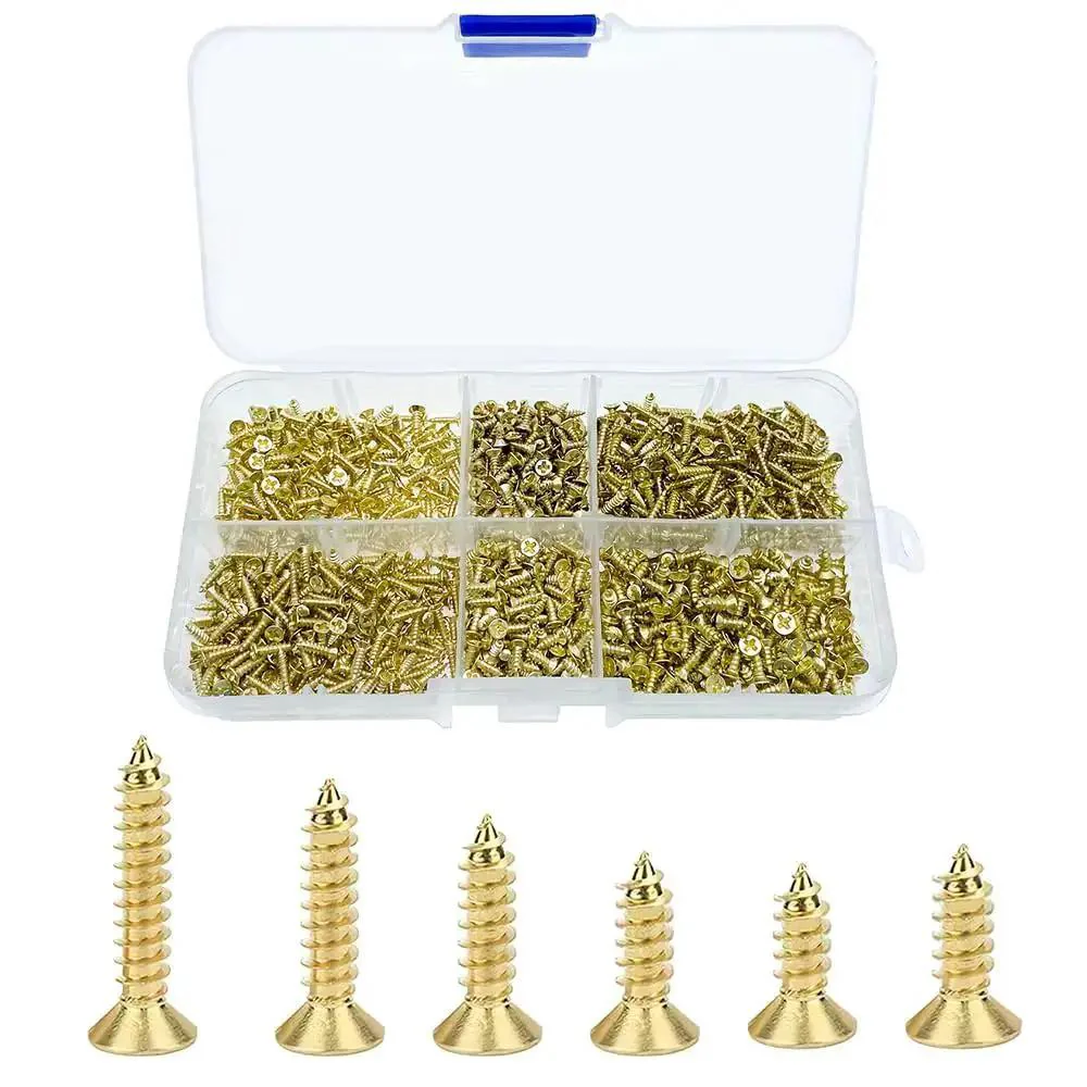 Gold Finish Self Tapping Screws Bulk Pack 1200Pcs Countersunk M2 M2.5 M3 For Wood Plastic Soft Metal Ideal For DIYers Micro Woodworking Tiny Boxes And Lightweight Furniture Builds