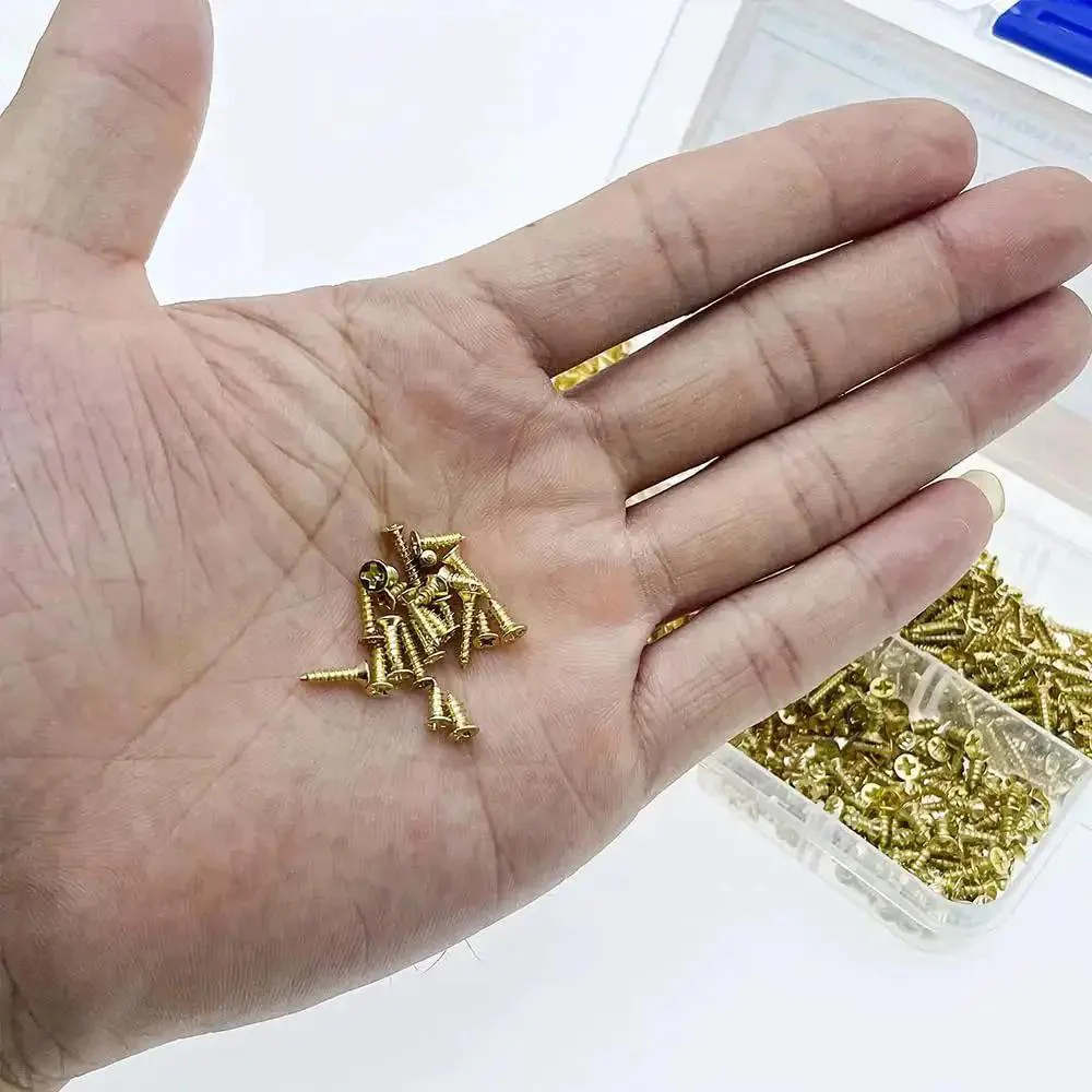 Gold Finish Self Tapping Screws Bulk Pack 1200Pcs Countersunk M2 M2.5 M3 For Wood Plastic Soft Metal Ideal For DIYers Micro Woodworking Tiny Boxes And Lightweight Furniture Builds - Image 3