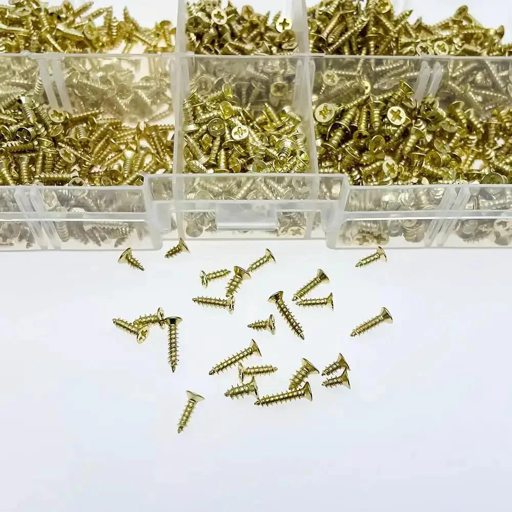 Gold Finish Self Tapping Screws Bulk Pack 1200Pcs Countersunk M2 M2.5 M3 For Wood Plastic Soft Metal Ideal For DIYers Micro Woodworking Tiny Boxes And Lightweight Furniture Builds - Image 4