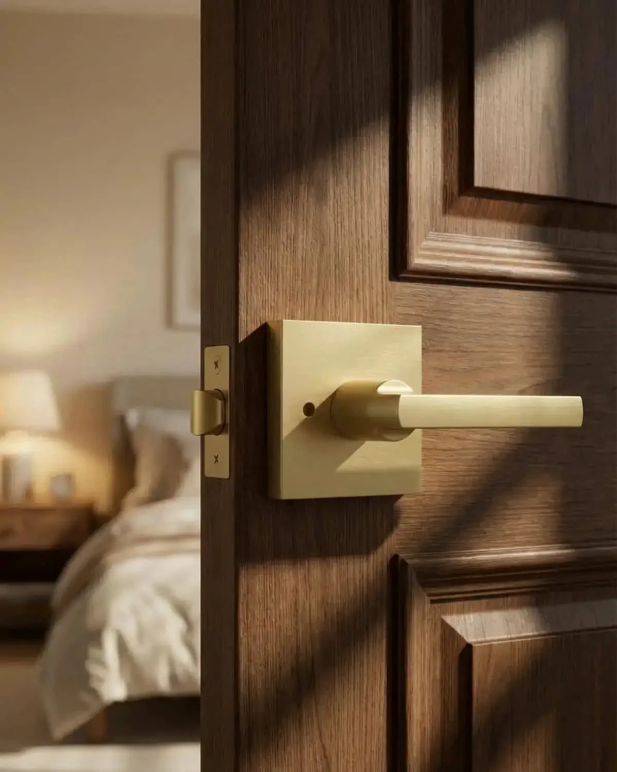 Gold Interior Door Handles Set for Bedroom and Bathroom, Zinc Alloy Heavy Duty Brushed Gold Privacy Levers, Sleek Modern Square Design with Keyless Push Button Lock and Emergency Release, 6 Pack - Image 7