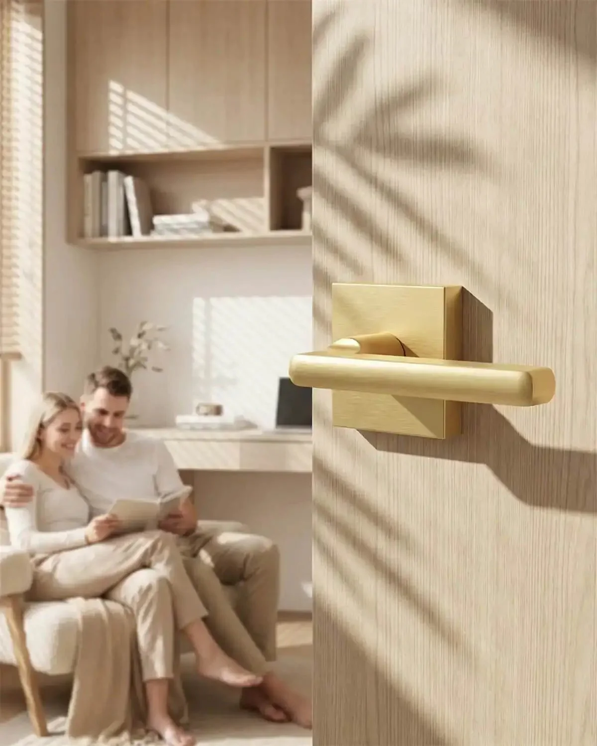 Gold Interior Door Handles Set for Bedroom and Bathroom, Zinc Alloy Heavy Duty Brushed Gold Privacy Levers, Sleek Modern Square Design with Keyless Push Button Lock and Emergency Release, 6 Pack - Image 9