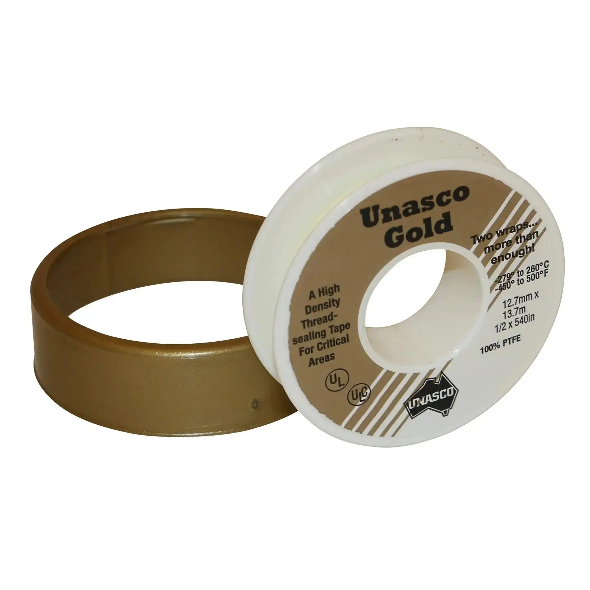 Gold Maximum Density PTFE Thread Seal Tape for Plumbing Half Inch By Fifteen Yards Pro Grade High Performance Dense Sealant Tape Inert Material Broad Compatibility Leak Proof and Durable