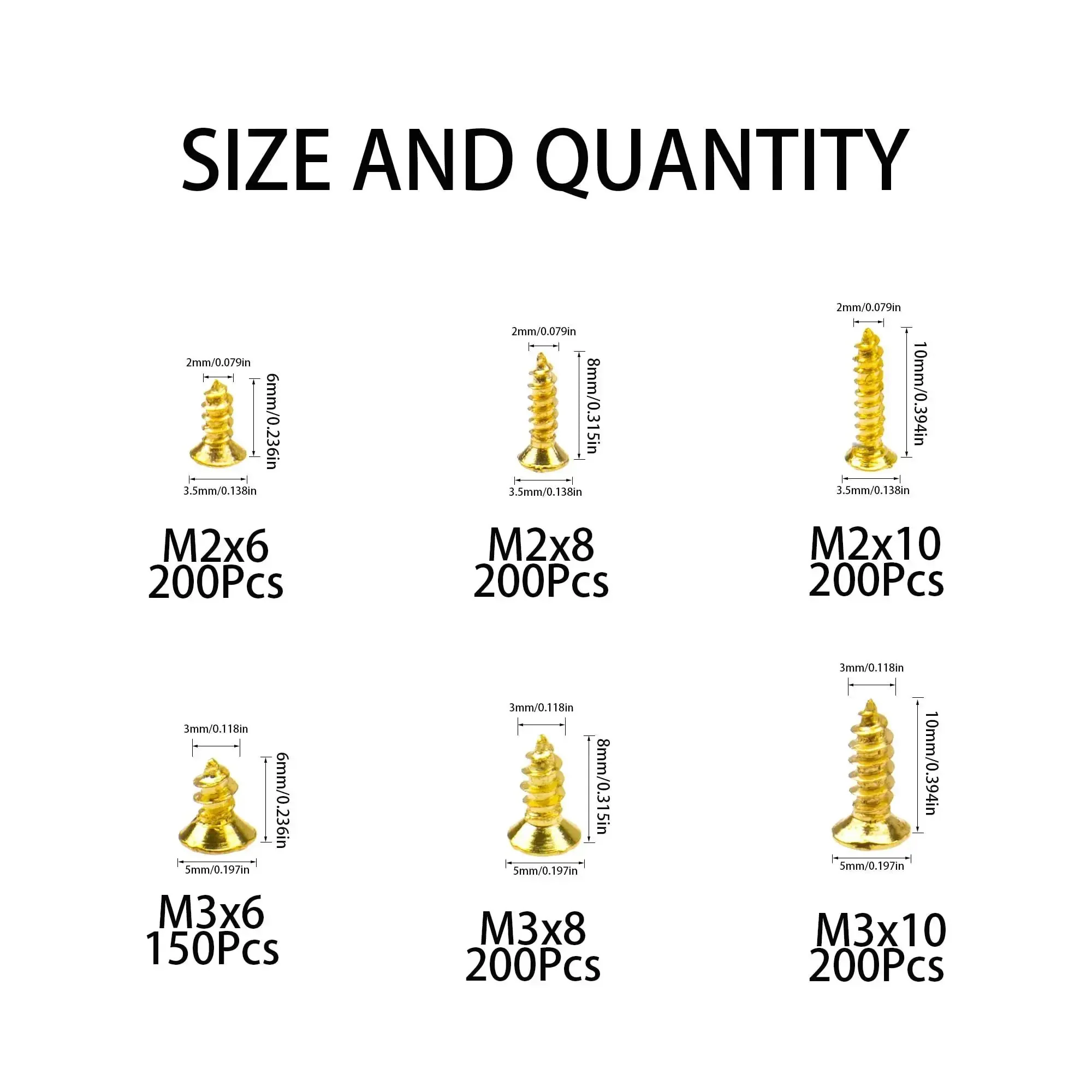 Gold Plated M2 And M3 Tiny Screws Kit Pro Grade 1150Pcs Self Tapping Phillips Flat Head Screws Carbon Steel 6 Sizes From M2x6 To M3x10 Anti Corrosion For Cabinet Electronics And Micro Woodworking DIY Ready - Image 5