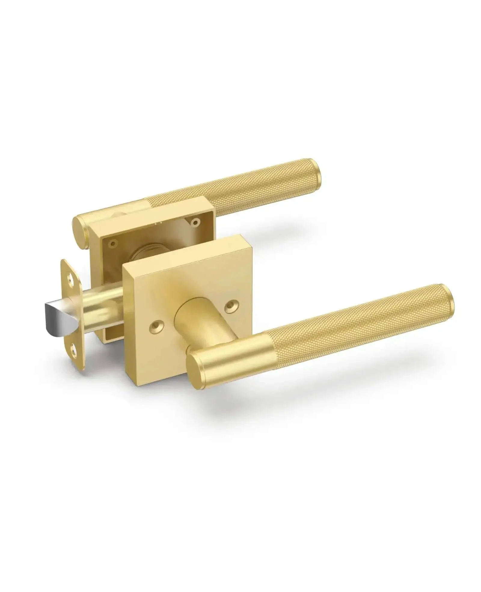 Gold Privacy Door Handle Set 1 Pack With Interior Keyless Lever And Knobs For Bedroom Or Bathroom, Heavy Duty Indoor Door Hardware, Left Or Right Swing, Includes Locking Privacy Function