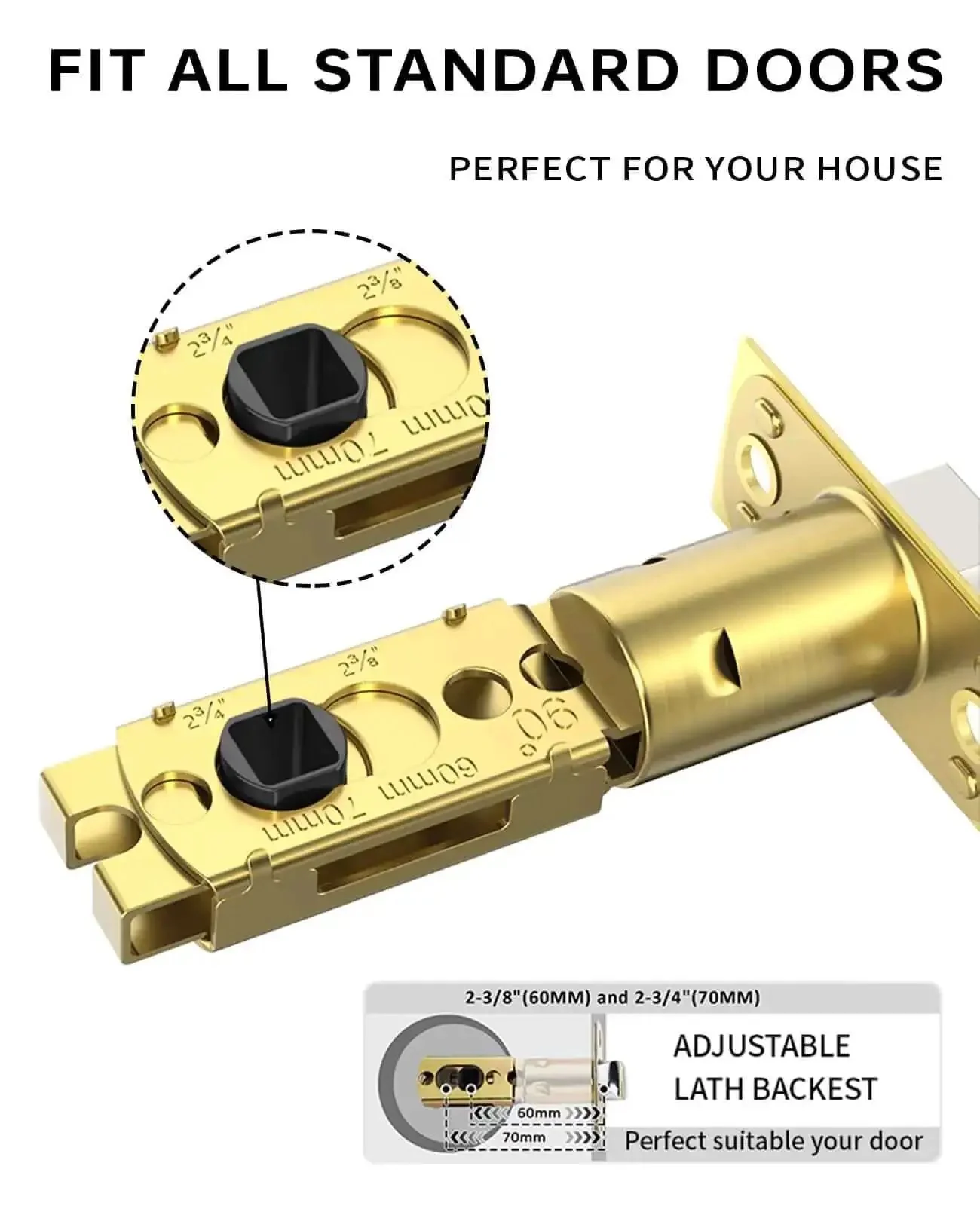 Gold Privacy Door Handle Set 1 Pack With Interior Keyless Lever And Knobs For Bedroom Or Bathroom, Heavy Duty Indoor Door Hardware, Left Or Right Swing, Includes Locking Privacy Function - Image 3