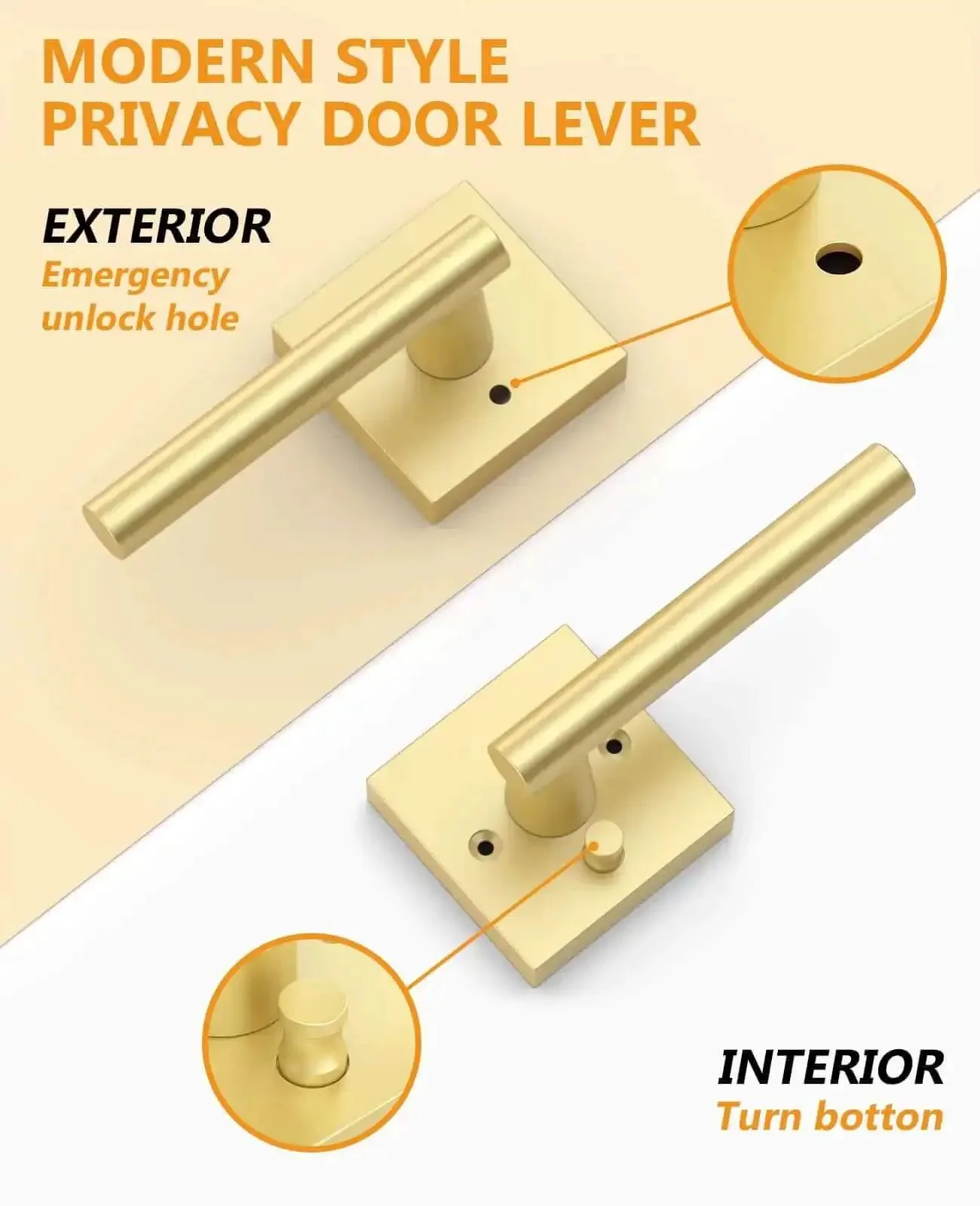 Gold Privacy Door Handle Set With Keyless Interior Button Heavy Duty Door Lever And Knob For Bedroom Or Bathroom Fits Left Or Right Sided Doors Durable Indoor Door Hardware Finish - Image 5