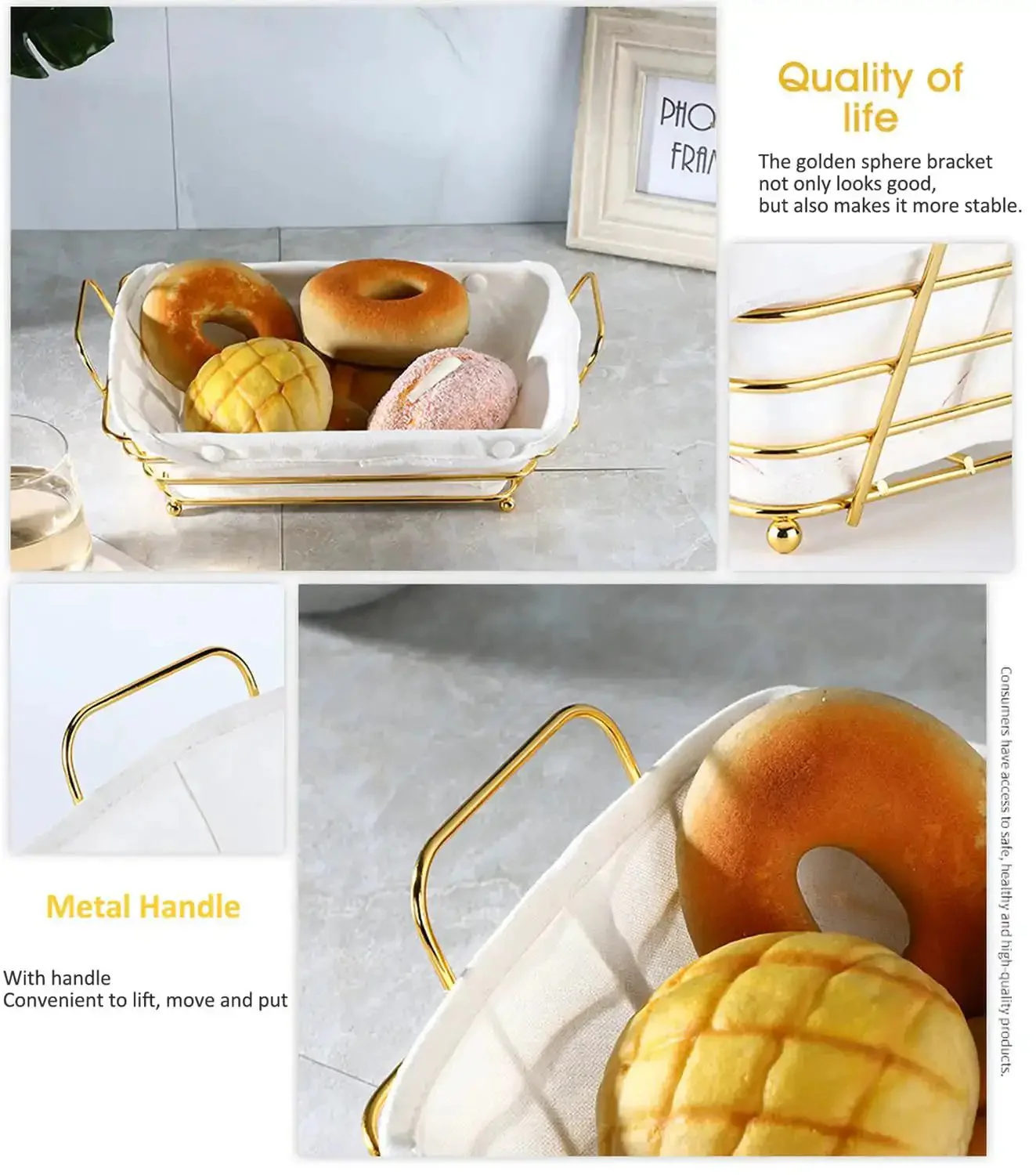 Gold Wire Serving Basket For Fruit And Bread, Your Go-To Cast Iron Countertop Tray For Snacks And Party Decor, Durable Kitchen Organizer For Fruits, Veggies, Breads, Eggs, Candies, Towels - Image 3