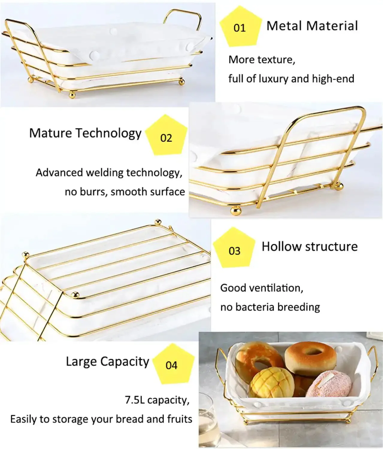 Gold Wire Serving Basket For Fruit And Bread, Your Go-To Cast Iron Countertop Tray For Snacks And Party Decor, Durable Kitchen Organizer For Fruits, Veggies, Breads, Eggs, Candies, Towels - Image 4