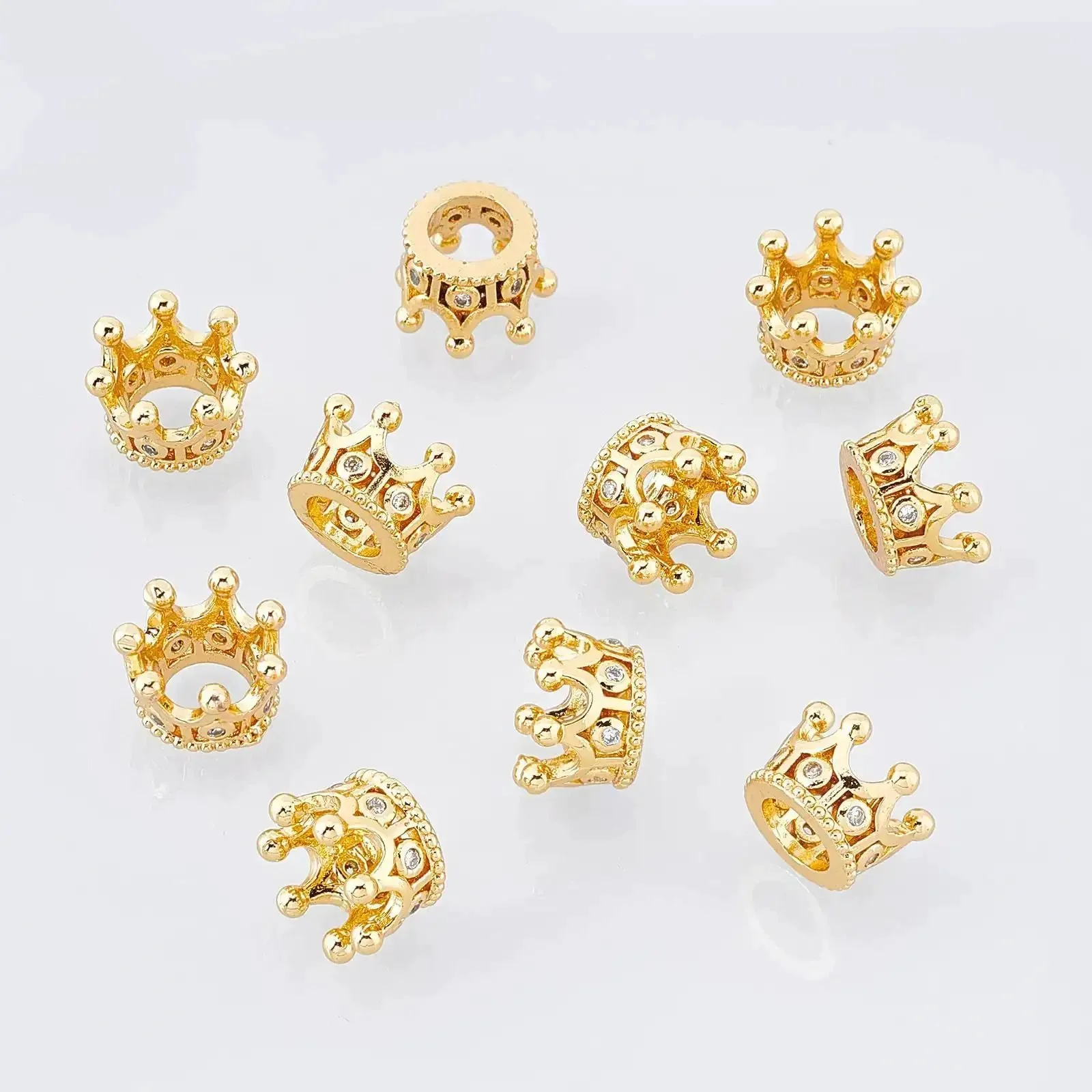 Golden Crown Beads Set 11x7mm Large Hole Crystal Cubic Zirconia Pave King Crown Charms For Bracelets And Necklaces 10 Pcs DIY Jewelry Making Spacer Beads For DIY Bling Builders - Image 4