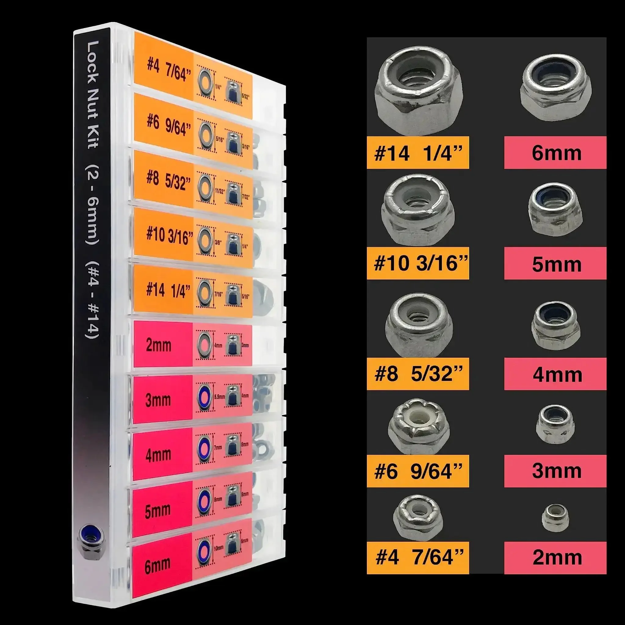 Gotta Have This Nylon Insert Lock Nut Kit With 180 Pieces Dual Scale Metric And Imperial Nuts In Stainless Steel 304 From 2mm To 6mm And Seven Sixty Fourth To One Quarter Inch Transparent Case With Individual Compartments - Image 2
