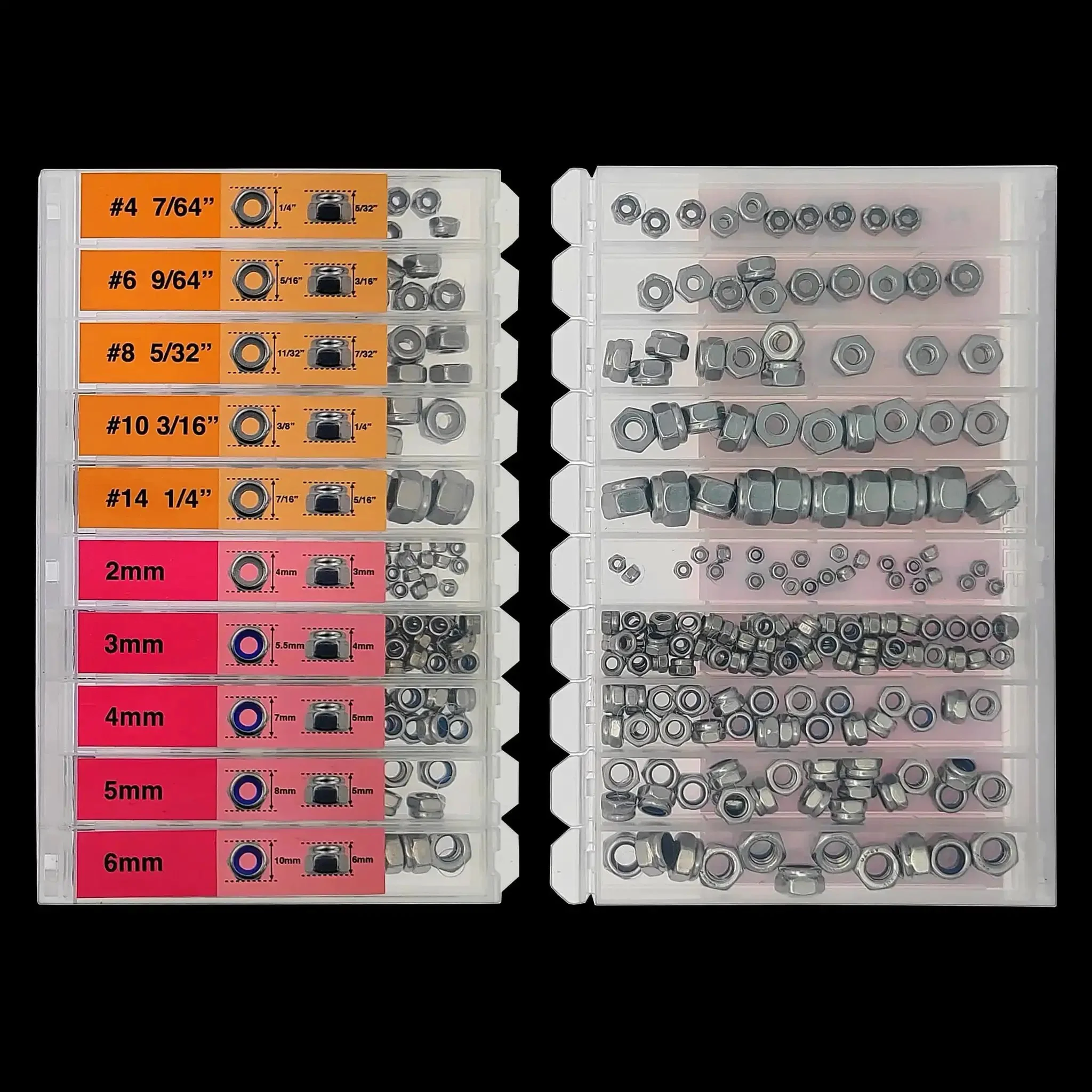 Gotta Have This Nylon Insert Lock Nut Kit With 180 Pieces Dual Scale Metric And Imperial Nuts In Stainless Steel 304 From 2mm To 6mm And Seven Sixty Fourth To One Quarter Inch Transparent Case With Individual Compartments - Image 4