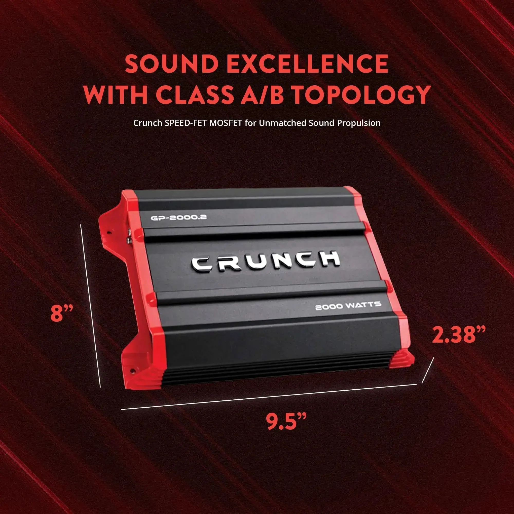GP2000 2000W 2 Channel Car Amplifier With Beefy Bridged Mono 4 Ohms, Stereo And Bridged Modes, 2x1000W At 2 Ohms, 2x500W At 4 Ohms, 12 dB Per Octave Crossover, Black - Image 9
