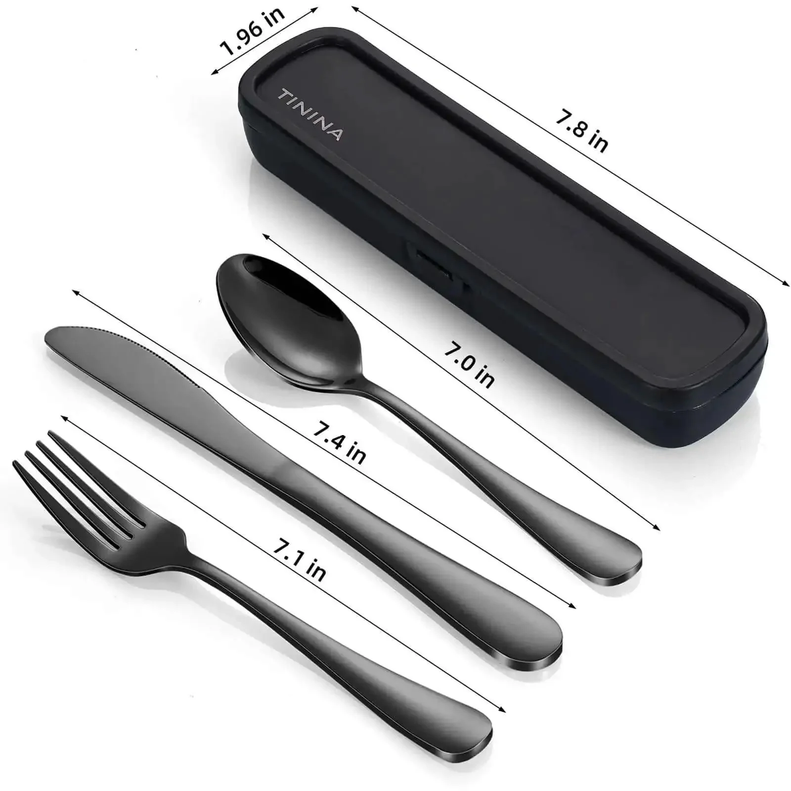 Grab And Go 4 Piece Stainless Steel Travel Utensils Set With Reinforced Buckle Case, Portable Cutlery For Camping Work Or School, Includes Fork Knife Spoon, Dishwasher Safe, Black - Image 3