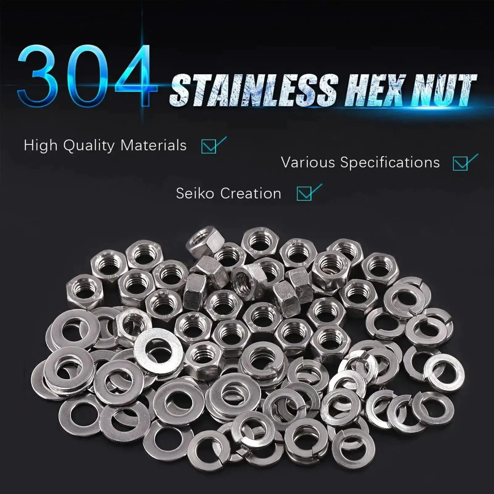 Grab-And-Go 90 Pcs Assortment Kit SAE 304 Stainless Steel 5/16-18 Hex Nuts, Flat Washers, And Split Lock Washers For Home, Auto, And Shop Use, Coarse Thread Hex Nuts With Durable Stainless Hardware For Quick Fixes And Replacements - Image 6