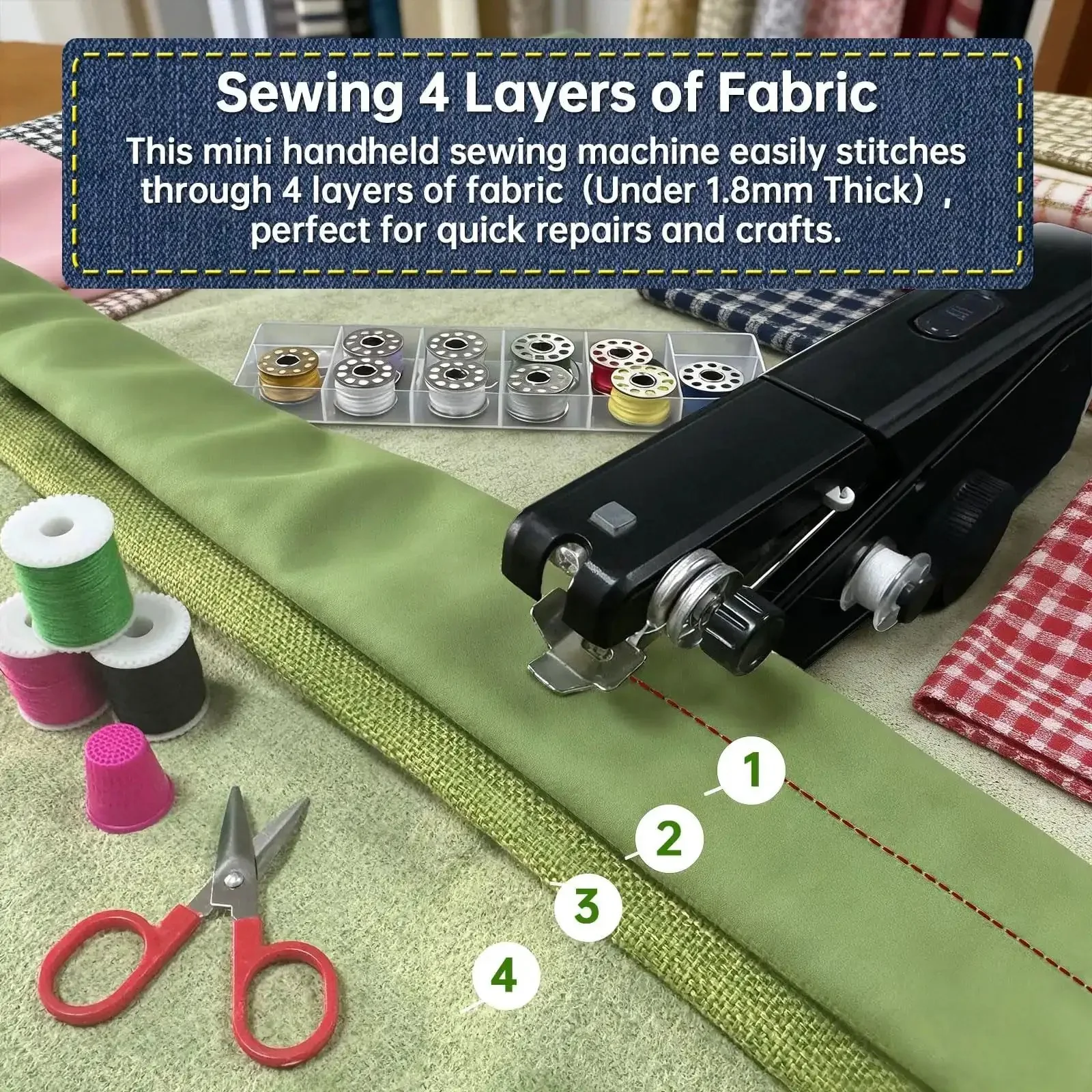 Grab And Go Cordless Handheld Sewing Machine For Beginners And Adults, Ultra Portable Mini DIY Sewing Kit With One Speed Electric Stitching, Easy To Use For Home Or Travel Mending, Includes Accessories, Black - Image 3