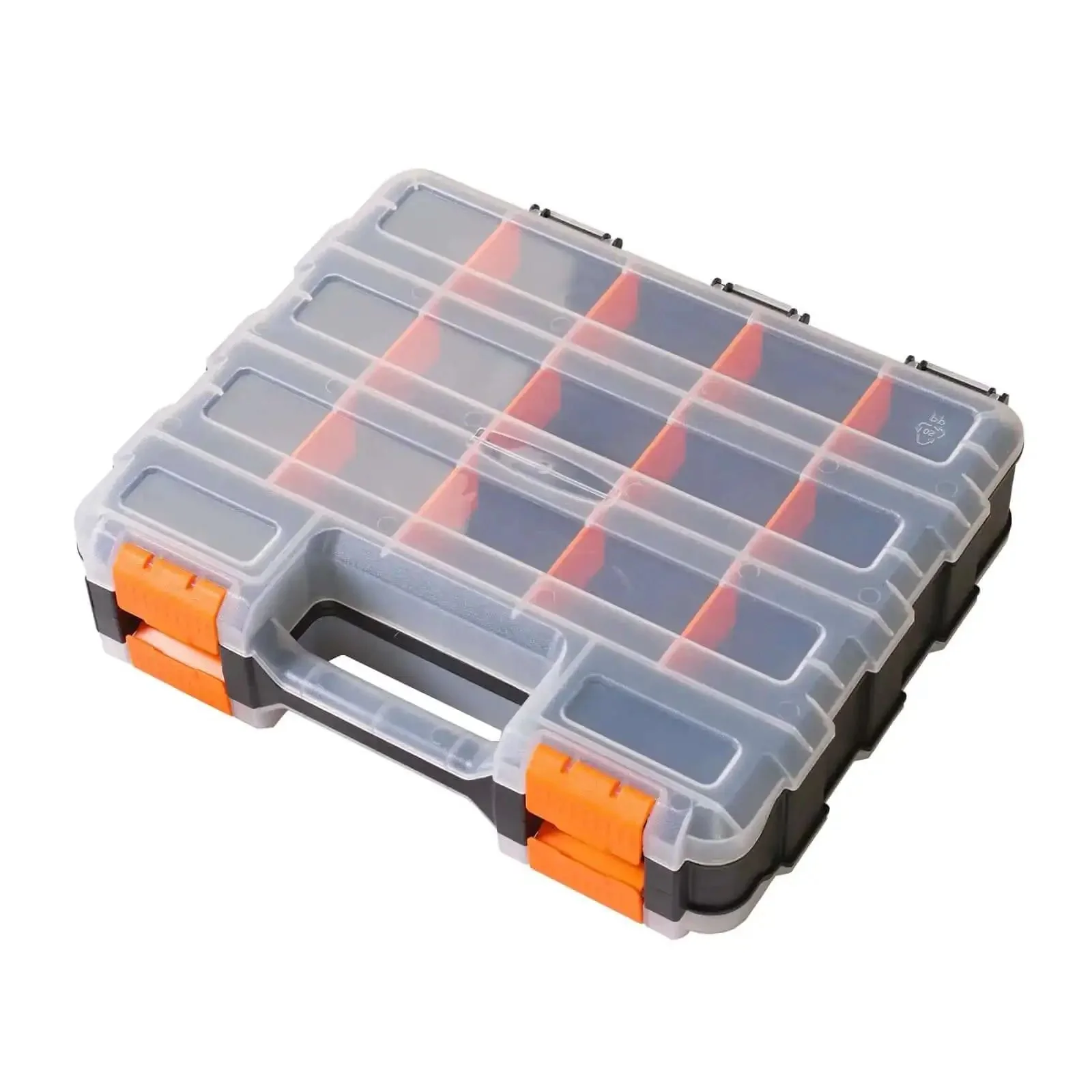 Grab And Go Double Sided Tool And Hardware Storage Box With Removable Dividers Portable Small Parts Organizer For Tools Hardware And Jewelry 34 Compartments Heavy Duty Plastic Black And Orange