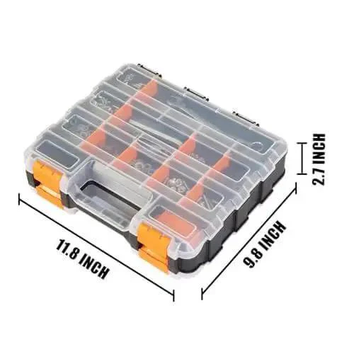 Grab And Go Double Sided Tool And Hardware Storage Box With Removable Dividers Portable Small Parts Organizer For Tools Hardware And Jewelry 34 Compartments Heavy Duty Plastic Black And Orange - Image 9