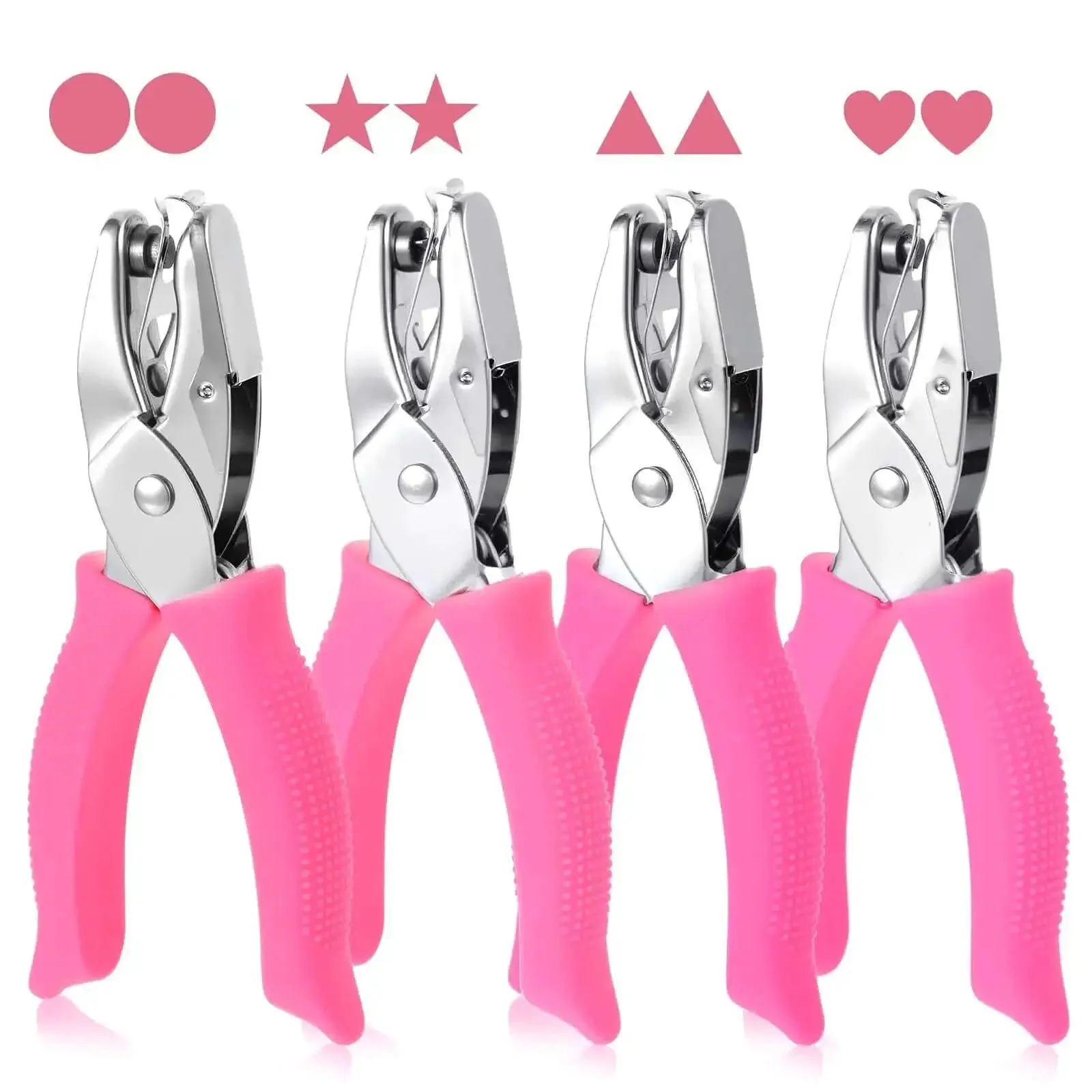 Grab And Go Four Piece One Quarter Inch Hole Punch Set With Circle Heart Star Triangle Shapes And Soft Grip Handles For Binders Scrapbooking Cards Classroom Crafting Durable Punches For Easy Paper Reinforcement