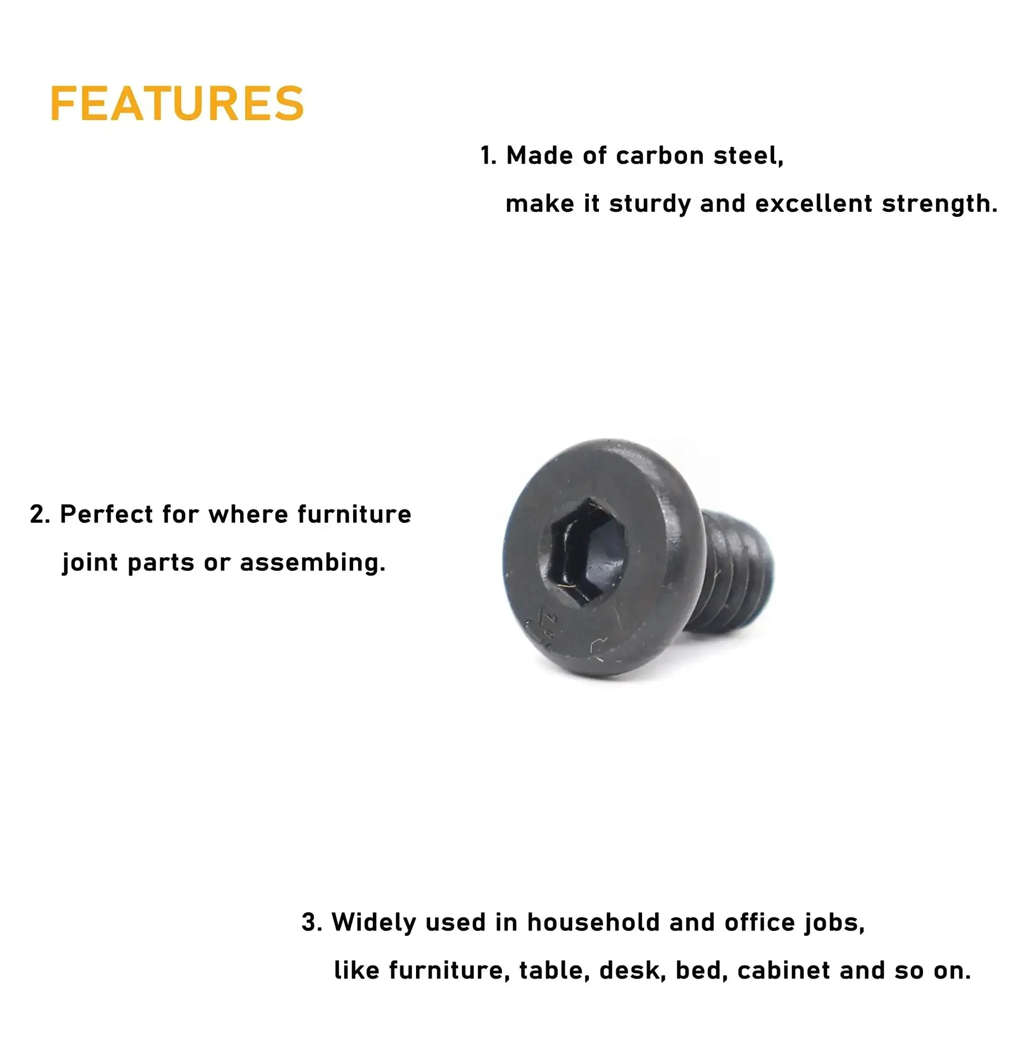 Grab This Handy Black 1/4-20 Hex Socket Cap Screw And Nut Kit For Furniture Repairs, Includes 50 Screws, 30 Nuts, Allen Key, Great For Beds Tables Chairs Cribs, With 3/8, 5/8, 1, 1-1/4, 2 Inch Lengths - Image 4