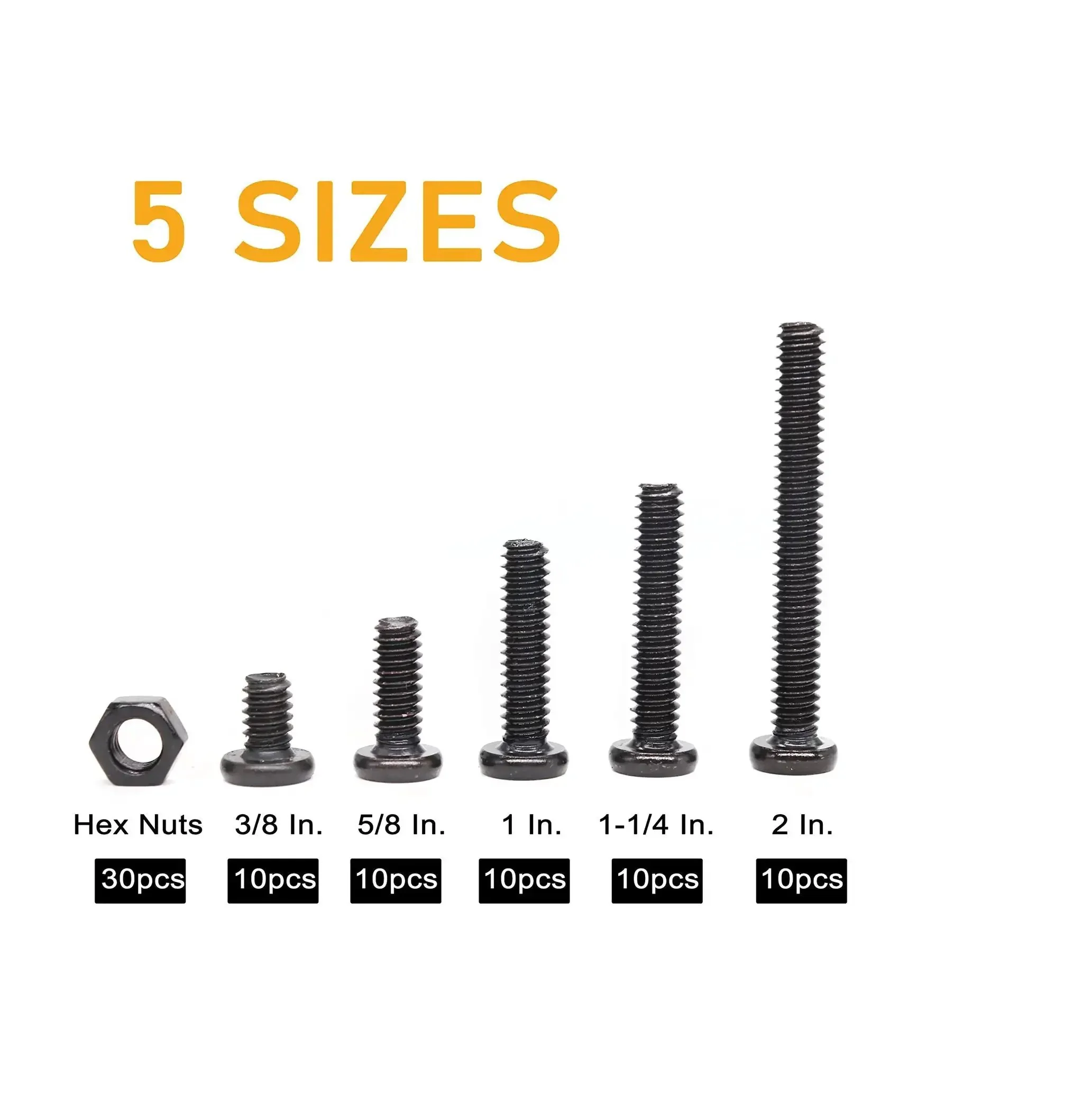 Grab This Handy Black 1/4-20 Hex Socket Cap Screw And Nut Kit For Furniture Repairs, Includes 50 Screws, 30 Nuts, Allen Key, Great For Beds Tables Chairs Cribs, With 3/8, 5/8, 1, 1-1/4, 2 Inch Lengths - Image 5