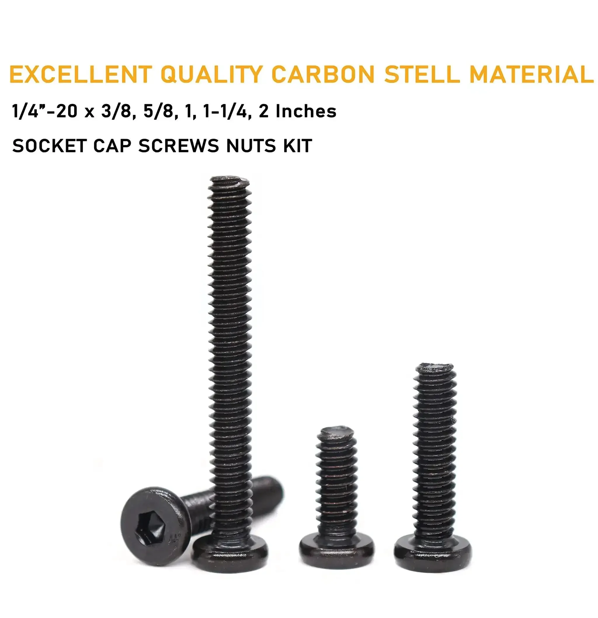 Grab This Handy Black 1/4-20 Hex Socket Cap Screw And Nut Kit For Furniture Repairs, Includes 50 Screws, 30 Nuts, Allen Key, Great For Beds Tables Chairs Cribs, With 3/8, 5/8, 1, 1-1/4, 2 Inch Lengths - Image 6