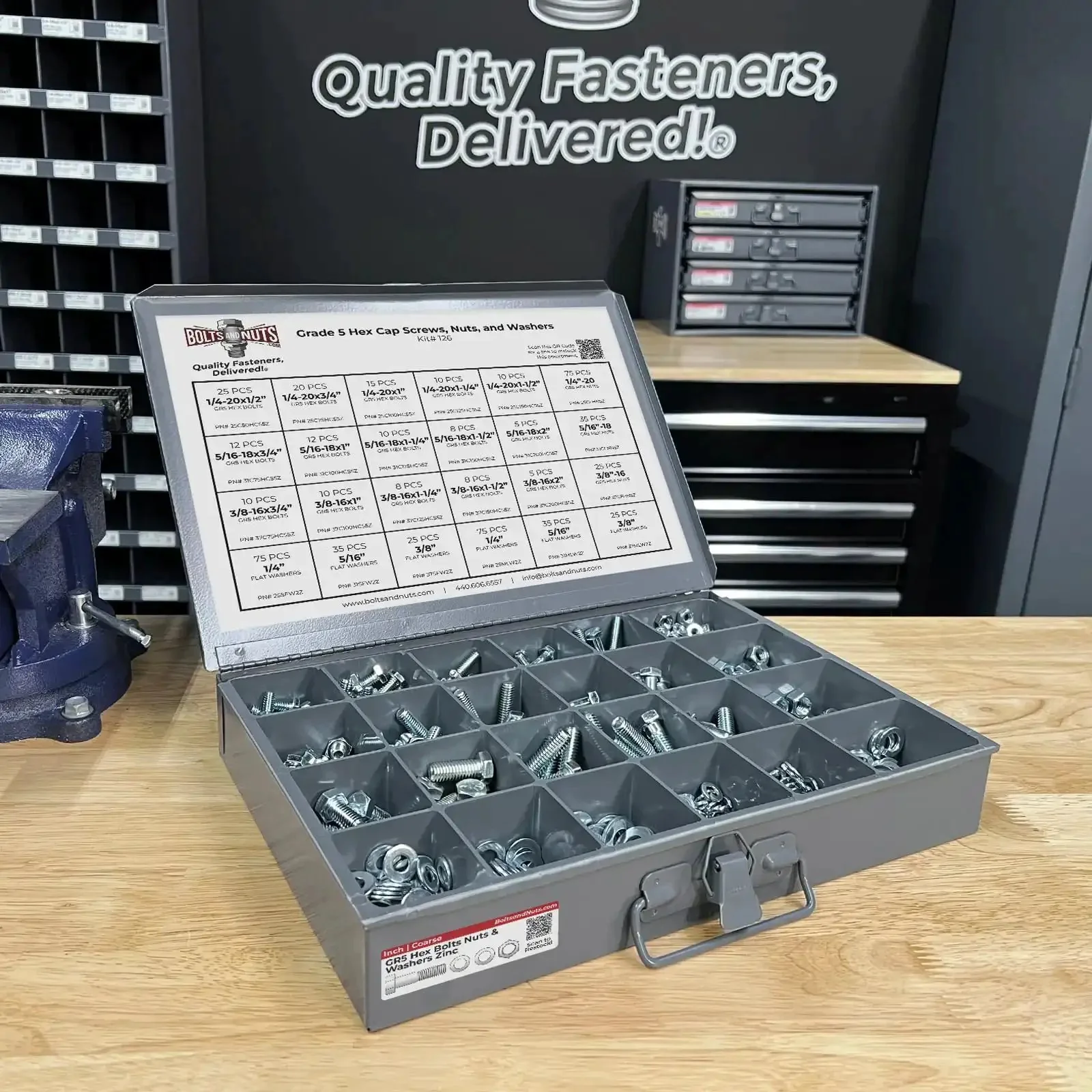 Grade 5 Hex Cap Screws Nuts Washers Lock Washers 574 Piece Beefy Heavy Duty Hardware Kit In Zinc Clear Finish With One Quarter Inch Five Sixteenth Inch And Three Eighth Inch - Image 5