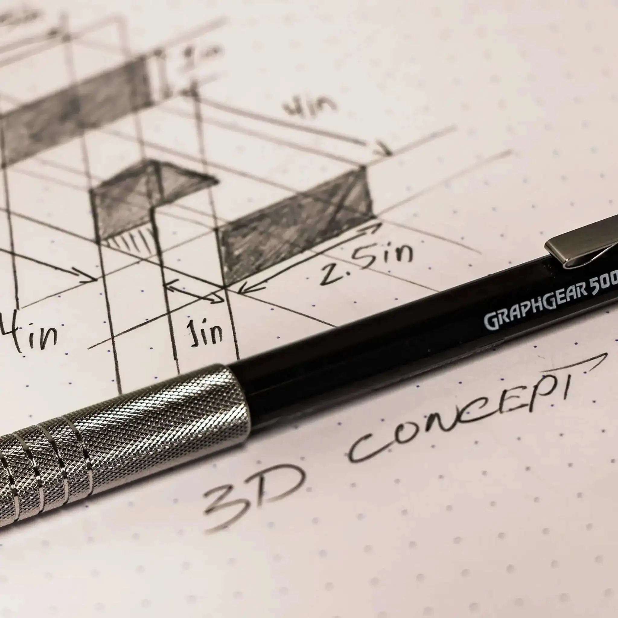 Graph Gear 500 Automatic Drafting Pencil 0.5mm With Slick Black Barrel For Pro-Grade Precision. Slim Beveled Grip And Metal Mesh Texture Deliver All-Day Comfort, Perfect For Architectural Drafting, Technical Drawing, And Detailed Work - Image 2