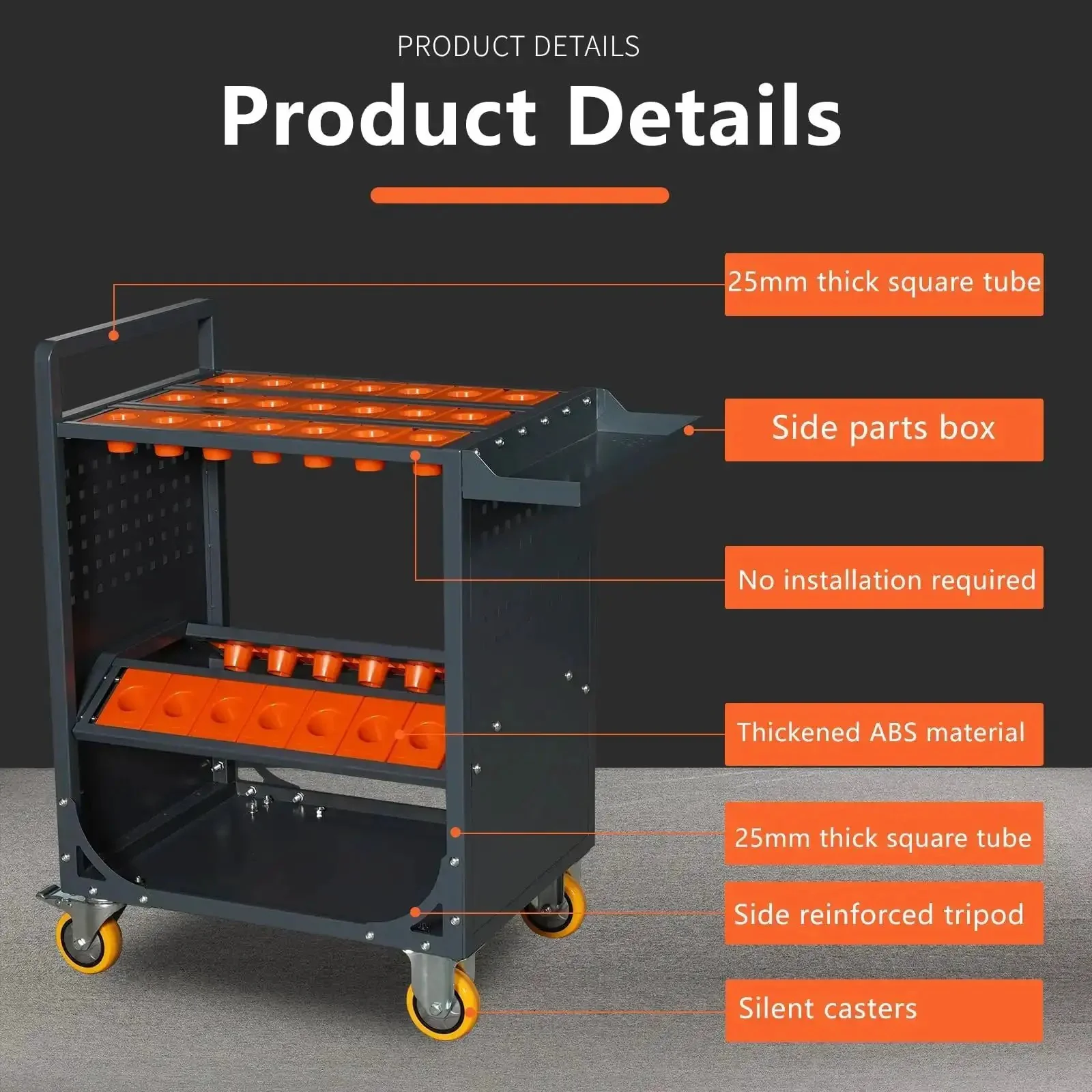 Gray CNC Tool Storage Cart With CAT50 CAT40 Compatibility, Movable Wheeled Tool Manager For Machining Center, Heavy Duty Cold Rolled Steel Frame, 500 Kg Load Capacity, ABS Industrial Grade Components - Image 2