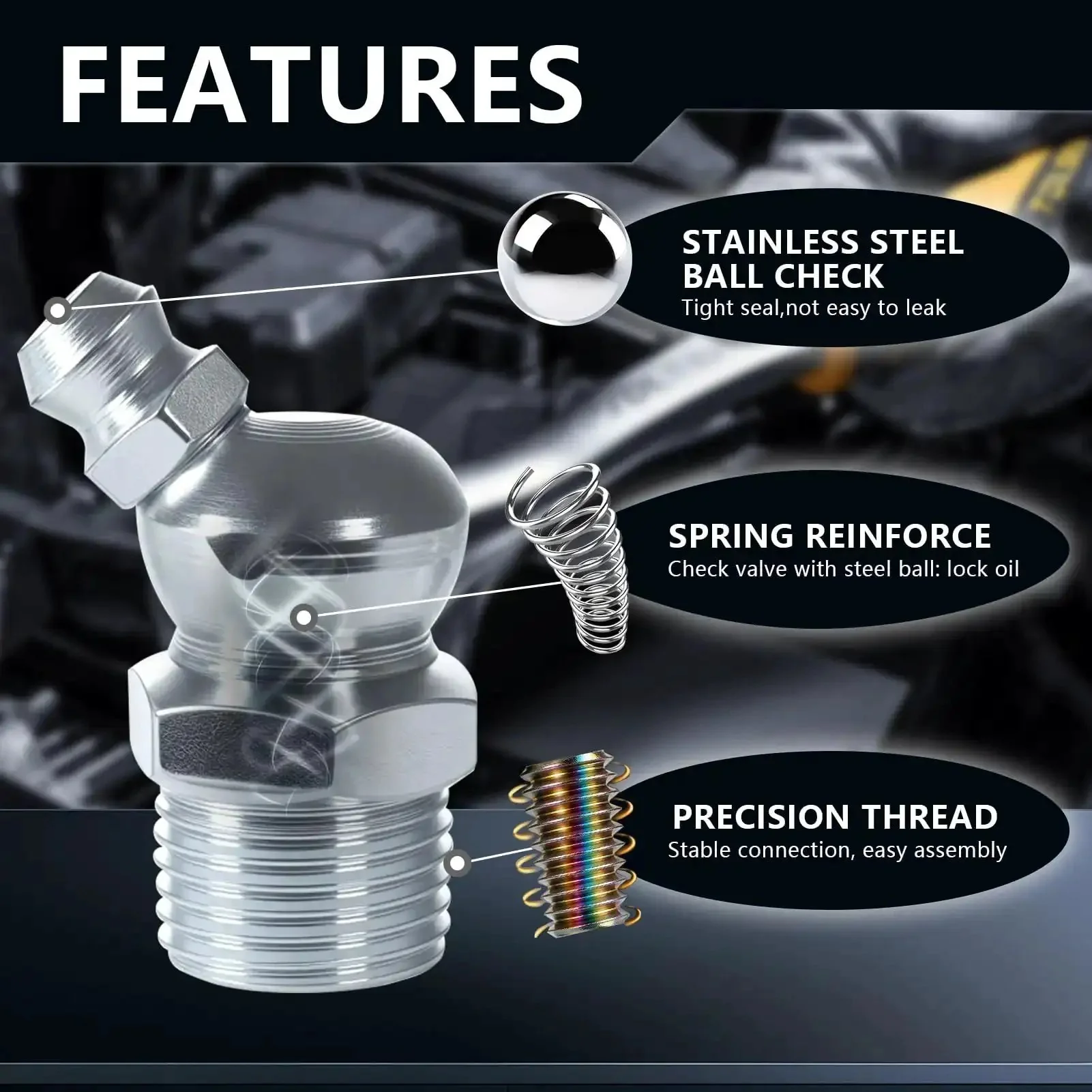 Grease Fittings 24 Size SAE And Metric Zerk Fitting Assortment Kit All In One For Straight 45 Degree And 90 Degree Nipples Includes One Quarter Inch One Eighth Inch Five Sixteenth Inch Three Eighths Inch Galvanized Steel - Image 4