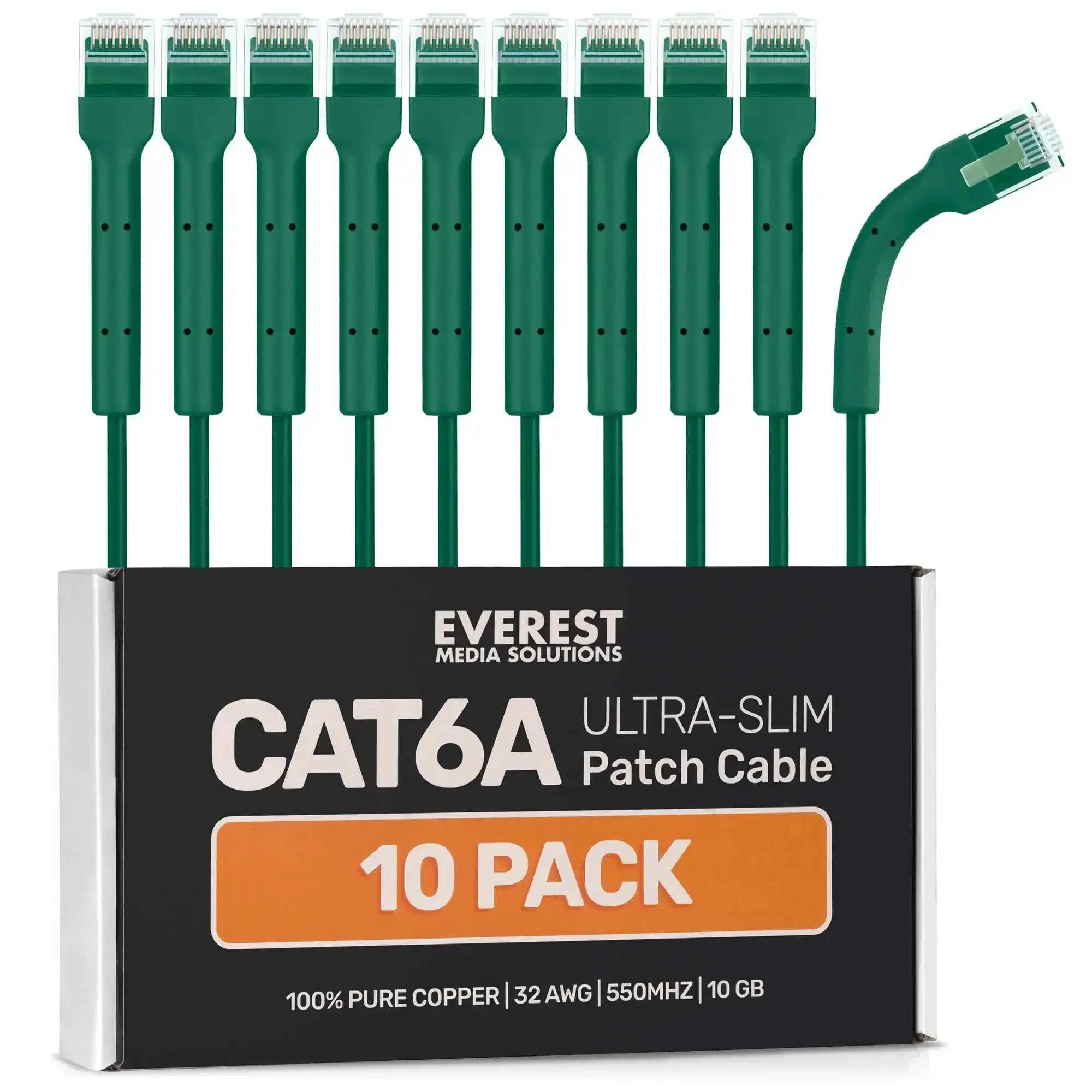 Green 0.5 Foot Cat6a Patch Cables 10 Pack Ultra Thin Bendable Ethernet Cables 32 AWG 550 MHz 100 Percent Copper For Router Modem TV PC Ideal For Gaming Streaming And Office Setups