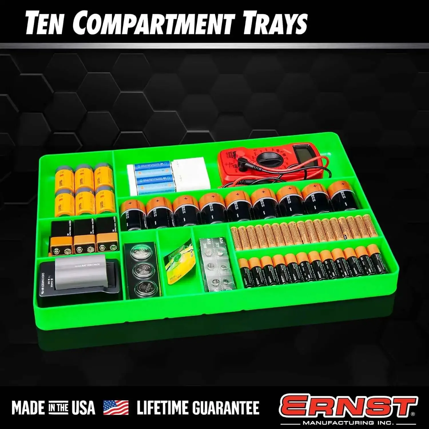 Green 10-Compartment Tool Organizer Tray For Garage And Workshop, Heavy-Duty Durable Storage For Wrenches, Screwdrivers, Nails, Bolts, And Bits, Keeps Your Workbench Organized, Accessible, And Ready To Tackle Projects - Image 6