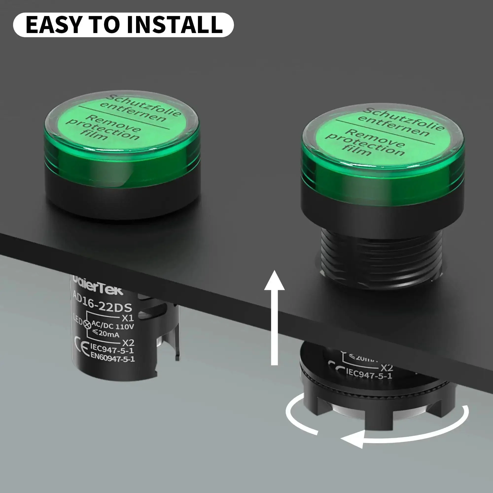 Green 120V LED Indicator Light Energy Saving Pilot Lamp For Panel Mount 22mm Seven Eighths Inch Hole AC DC Compatible Long Life Low Power Pack Of 10 For Industrial Panels - Image 3
