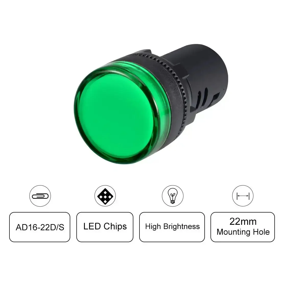 Green Indicator Light 110 Volt AC DC 22mm Panel Mount For Electrical Control Panels HVAC And DIY Projects Easy Install Screw Clamp Connection Low Panel Depth With Lock Nut 2 Pack - Image 4