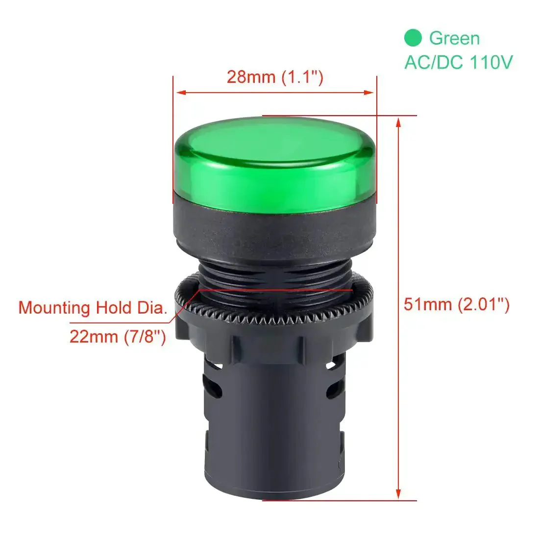 Green Indicator Light 110 Volt AC DC 22mm Panel Mount For Electrical Control Panels HVAC And DIY Projects Easy Install Screw Clamp Connection Low Panel Depth With Lock Nut 2 Pack - Image 7