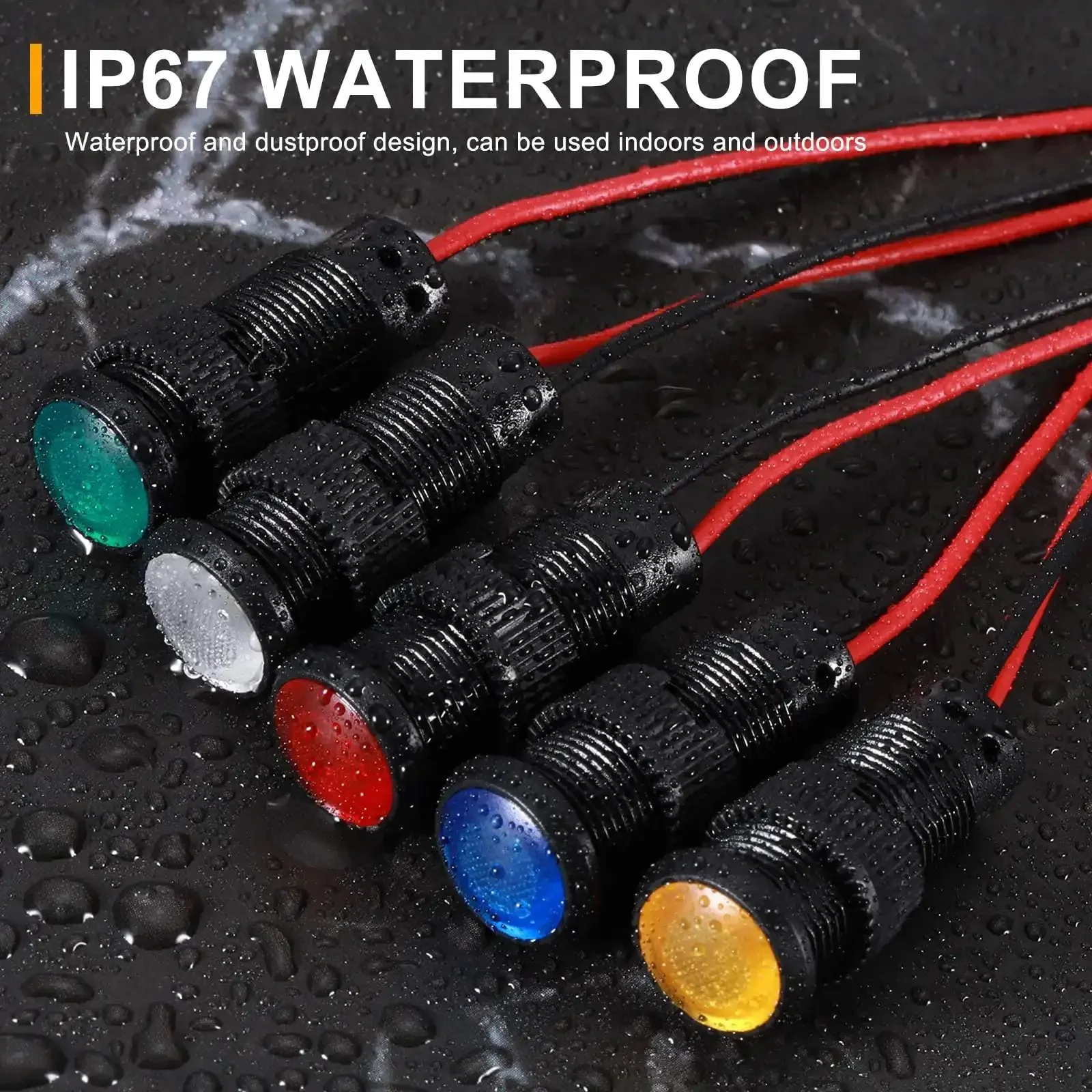 Green LED Indicator Light Pack Of Five 10mm Round Head 12V-24V AC/DC Waterproof IP67 Signal Lamp With 150mm Cable For Boats Cars Trucks Marine Machinery - Image 4
