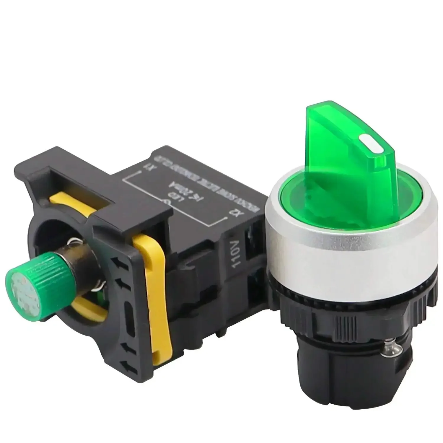 Green LED Indicator Rotary Switch 110V-220V 22mm IP65 Waterproof Latching 1 Normally Open 2-Position Panel Mount, 10A 600V, Built Tough From Plastic And Metal, A Perfect Fit For Machinery, Control Boxes, And DIY Electronics LA155-A1-10XD-G - Image 3