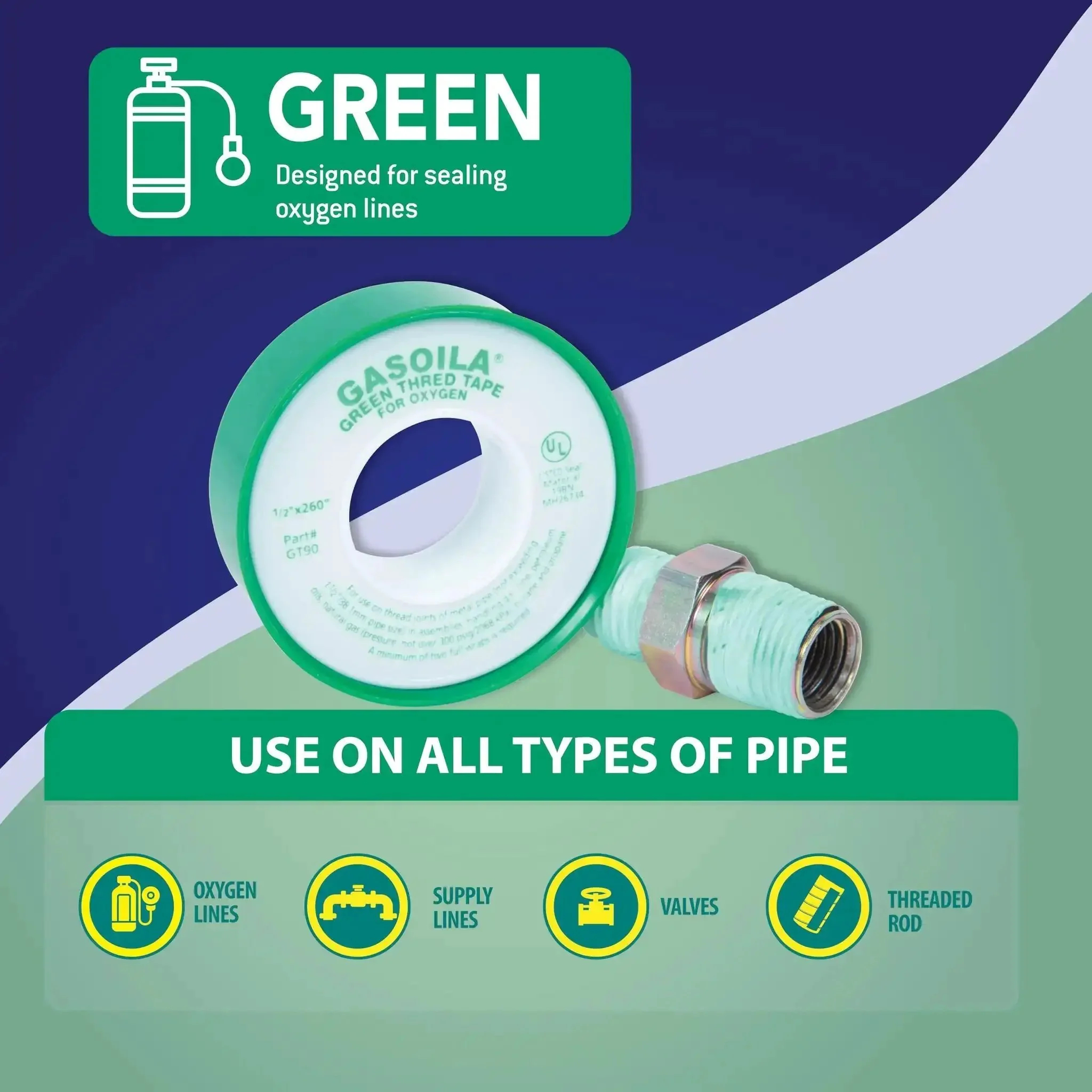 Green PTFE Thread Seal Tape For Oxygen Lines Pro Grade High Density Leak Proof Non Toxic Half Inch By 260 Inch Roll For Gas Plumbing Water And Chemical Piping Systems - Image 5