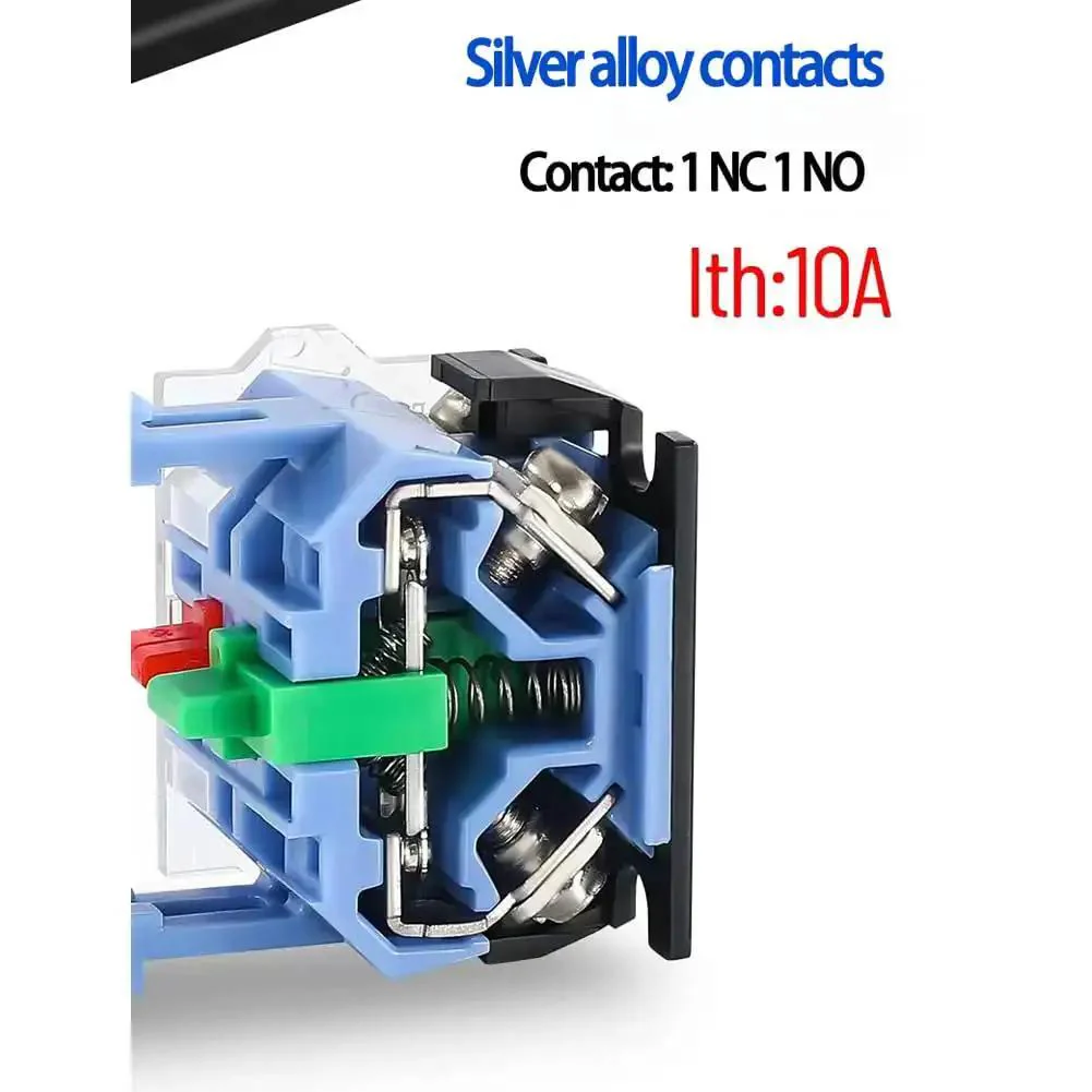 Green Yellow 22mm Emergency Stop Button Switch No Nonsense Momentary Push Button E Stop Button 1NO 1NC 10A 660V ABS Keycap Dustproof Base Easy Install Industrial Safety Pushbutton For Machinery And Equipment - Image 6