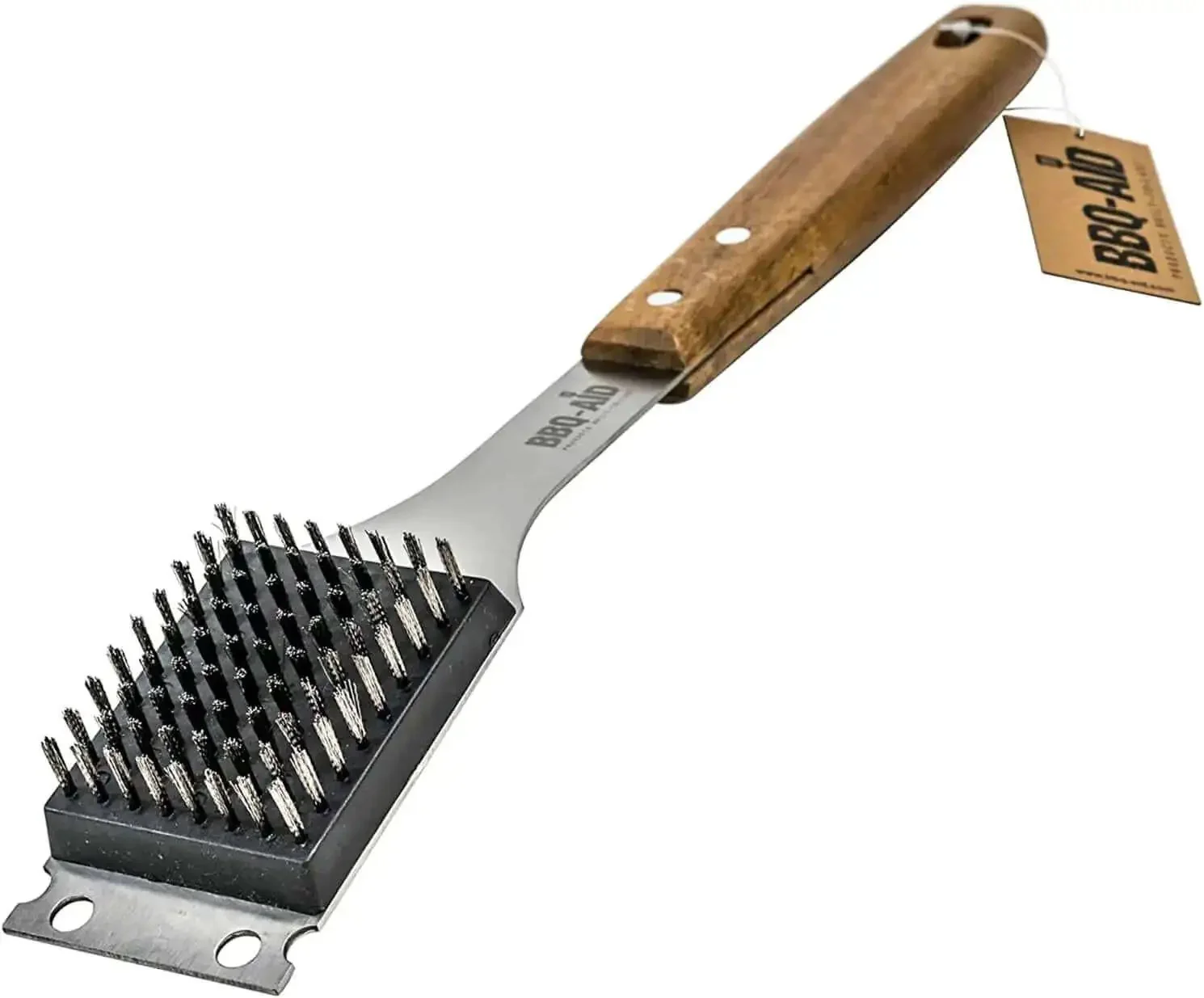 Grill Brush And Scraper For Outdoor Barbecue With Extended Wooden Handle And Replaceable Stainless Steel Bristle Head No Scratch Clean For Any Grill Effortless Clean Every Time Safe On Hot Surfaces Up To 250F