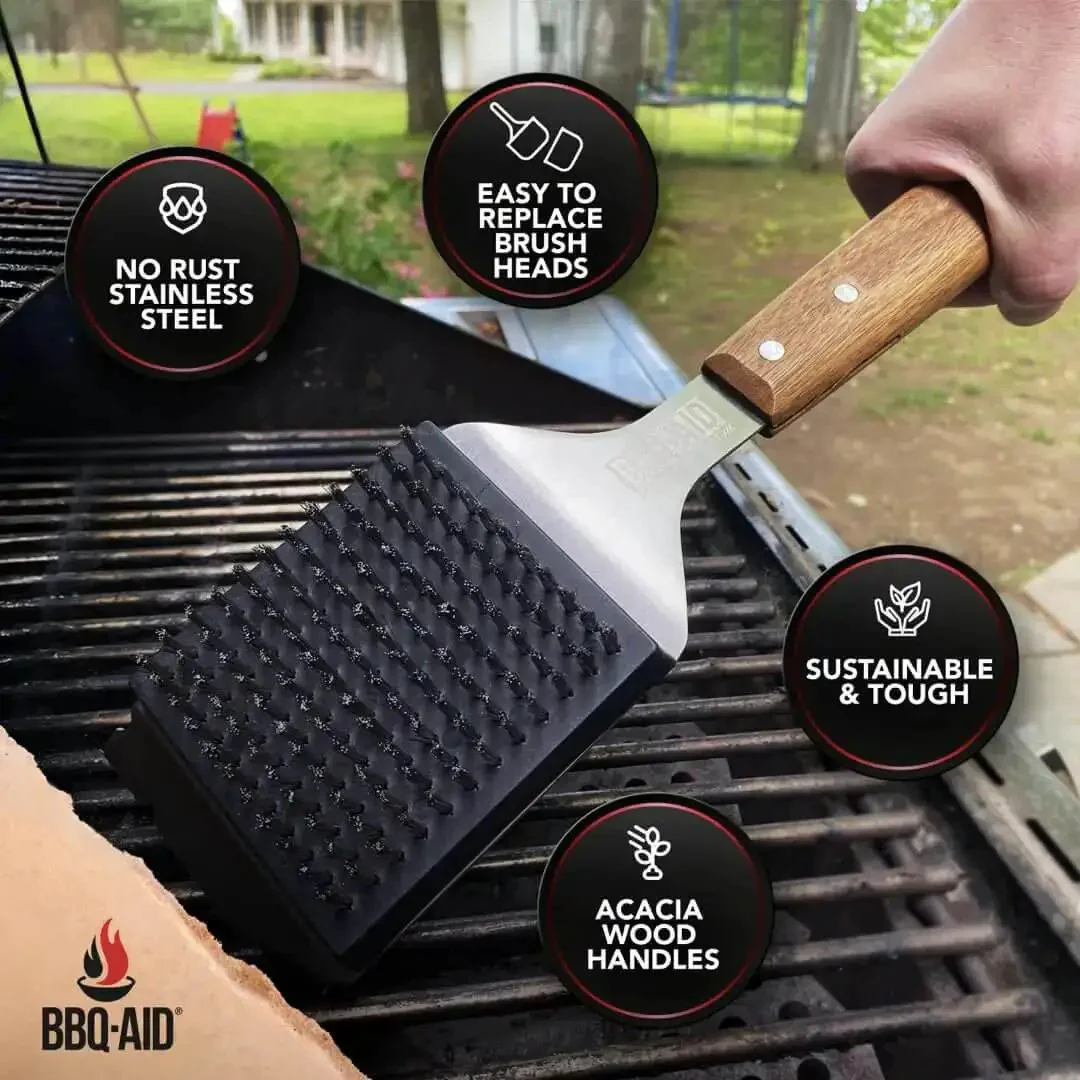 Grill Brush And Scraper For Outdoor Barbecue With Extended Wooden Handle And Replaceable Stainless Steel Bristle Head No Scratch Clean For Any Grill Effortless Clean Every Time Safe On Hot Surfaces Up To 250F - Image 3