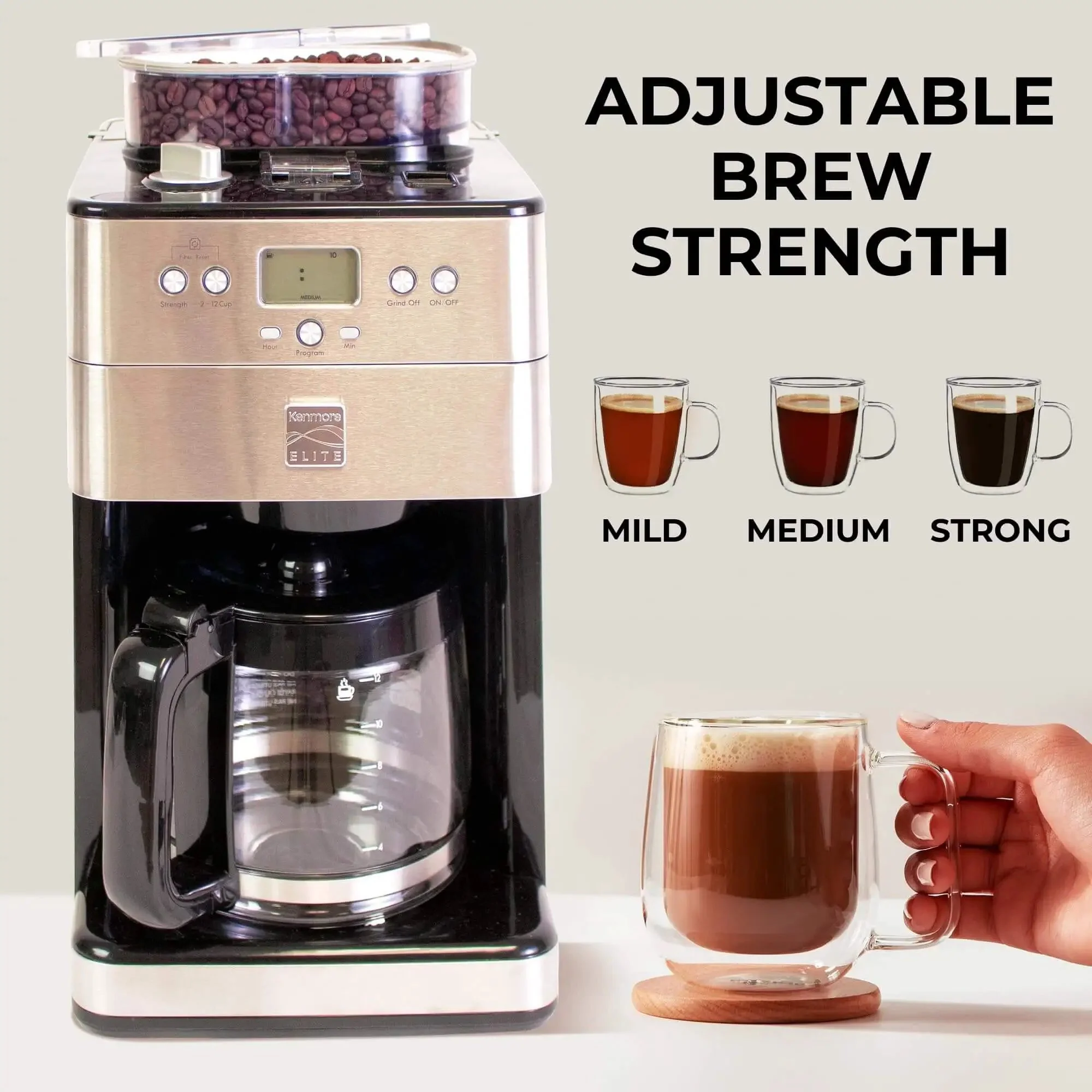 Grind And Brew Coffee Maker With Burr Grinder For Consistent Flavor, 12 Cup Programmable Timer, No Fuss Air Tight Bean Hopper, Grind Size And Brew Strength Controls, Stainless Steel Finish - Image 8