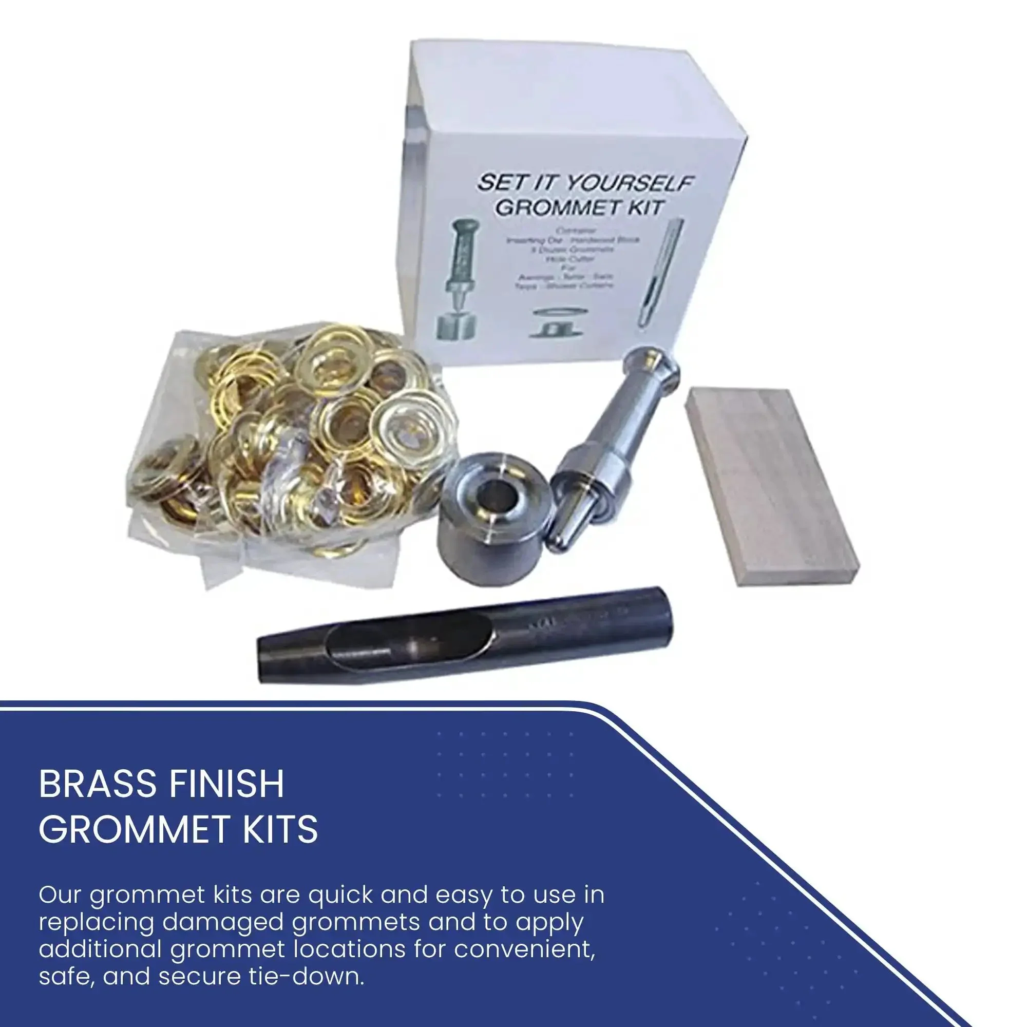 Grommet Tool Kit For Tarps And Tarp Repair Five Eighth Inch Hole Die Cutting Punch Cutting Board Paired Grommets And Washers Brass Finish DIY Set 18 Pieces - Image 4
