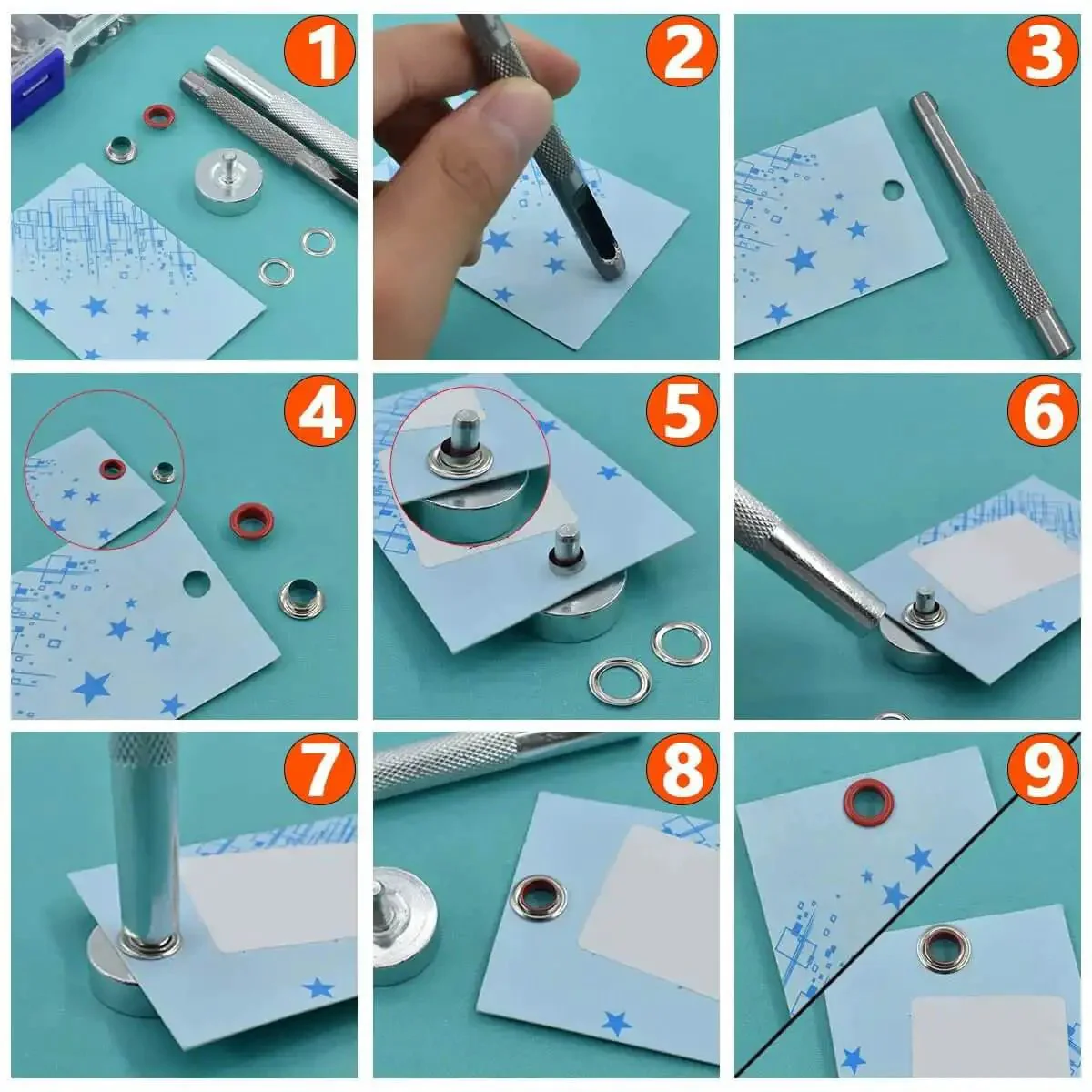 Grommets Kit 300 Sets 1/4 Inch Metal Eyelets With Base, Punch And Install Tool Included For Bags, Shoes, Clothes, And Crafts, Durable 6 mm Inner Diameter 0.25 Inch Eyelets 0.4 Inch Outer, 10 Color Options Including Silver Indigo Green White Yellow - Image 5