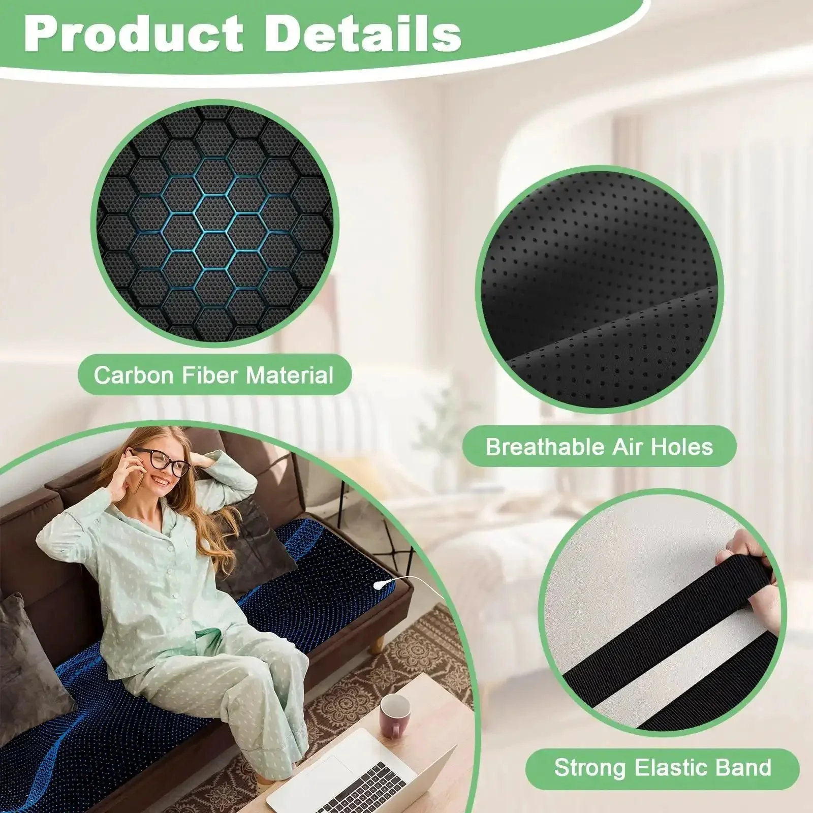Grounding Bed Mat For Sleep And Recovery 54x78 Inch Grounding Mattress Pad Earth Connected Therapy Kit Carbon Fiber PU Leather Waterproof And Easy To Clean Skin Friendly Breathable Surface To Help Inflammation And Restful Nights - Image 6