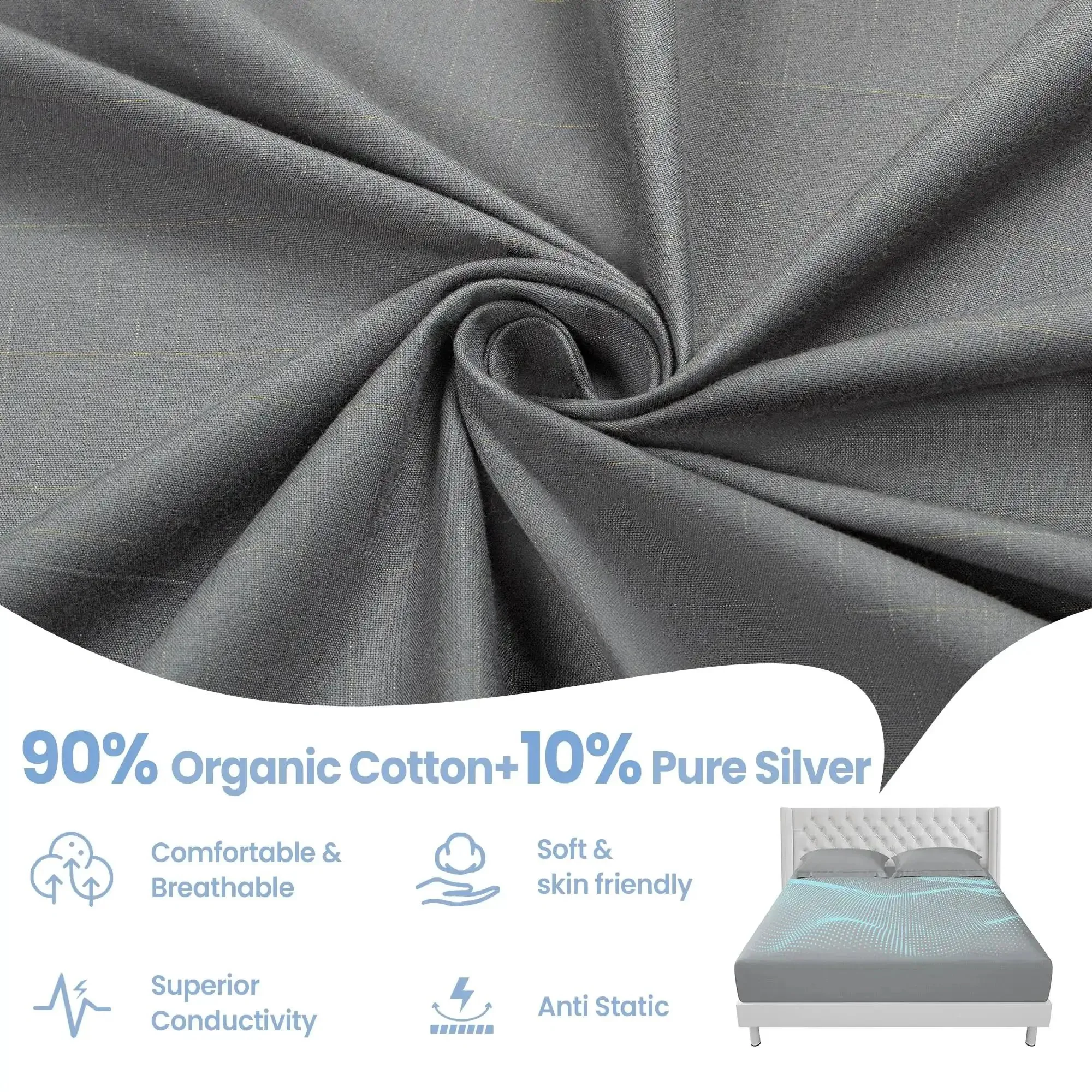 Grounding Sheets For Earthing, Gray Queen Size Fitted Bed Sheet With Silver Infused Fibers And Organic Fabric, 400 Thread Count Deep Pocket Grounded Bedding For Better Sleep And Down To Earth Comfort - Image 9