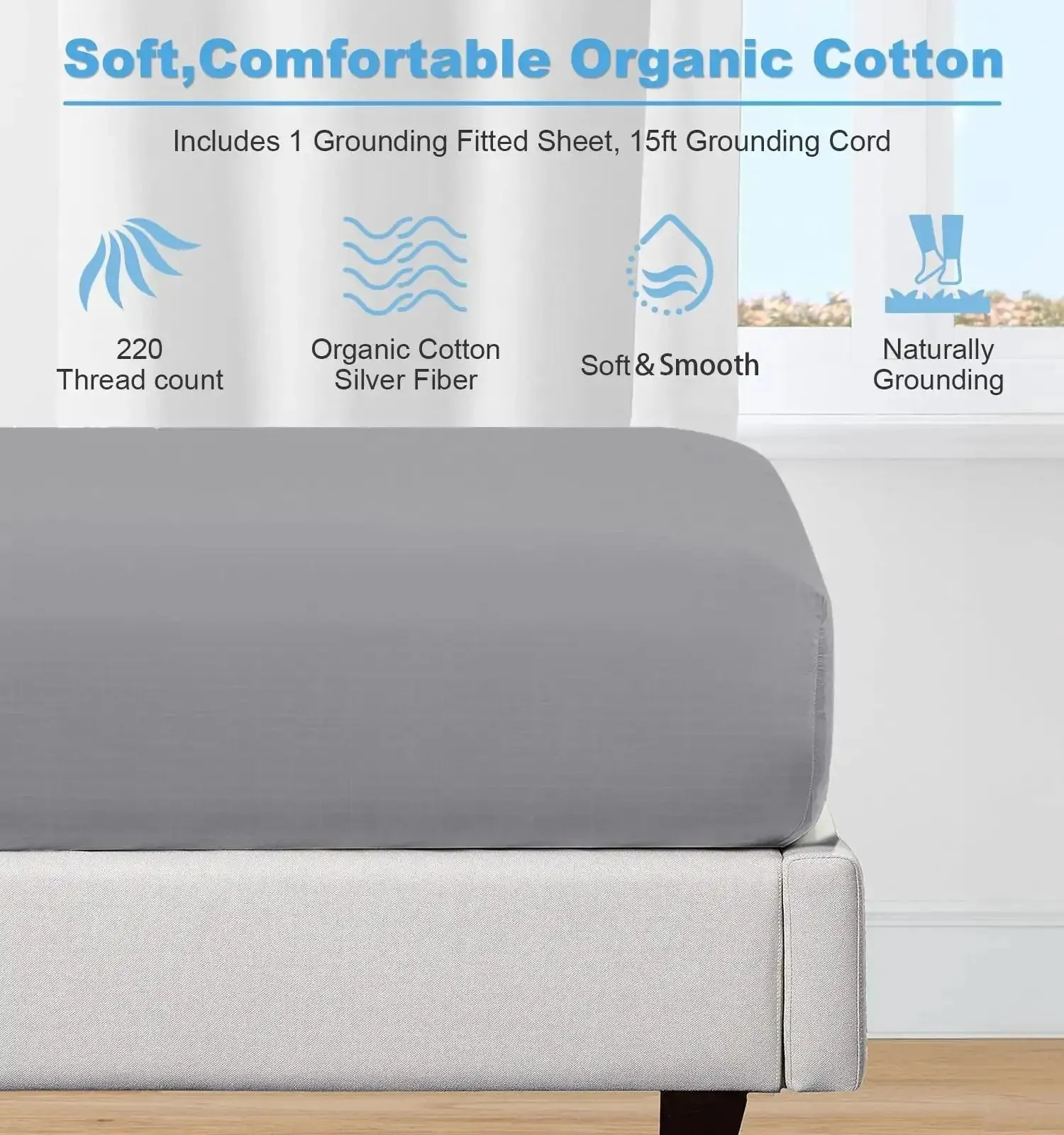 Grounding Sheets With Silver Fiber Conductive Bed Sheet Kit, Deep Pocket Full XL Gray, Soft Cotton Blend For Better Sleep And Grounding Therapy, Cozy As Heck Nightly Comfort, Easy Care Bedding - Image 4