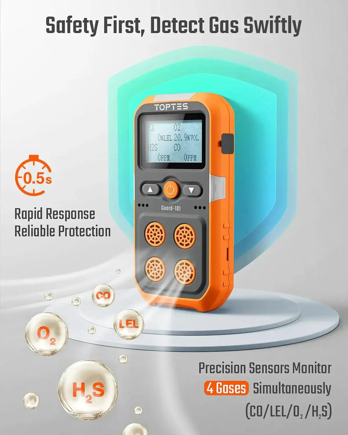 Guard-101 Four Gas Detector For H2S CO LEL And O2 With Vibration, Visual And Audible Alarms, 14-Hour Battery Life, Explosion-Proof Safety, Rugged Gas Monitor For Work Or Home Use, Bright Orange - Image 7
