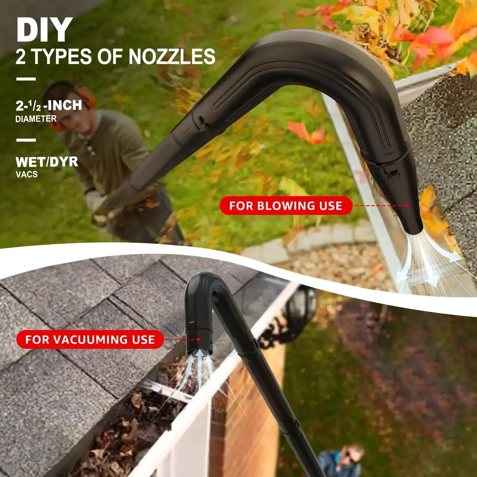 Gutter Cleaning Attachment for 2-1/2 Inch Shop Vac Hose Wet Dry Vacuum Cleaner Gutter Tool With Upgrade Lockout Design Heavy Duty Industrial-Grade Vacuum Accessory For Easy Debris Blowing And Gutter Cleaning - Image 3